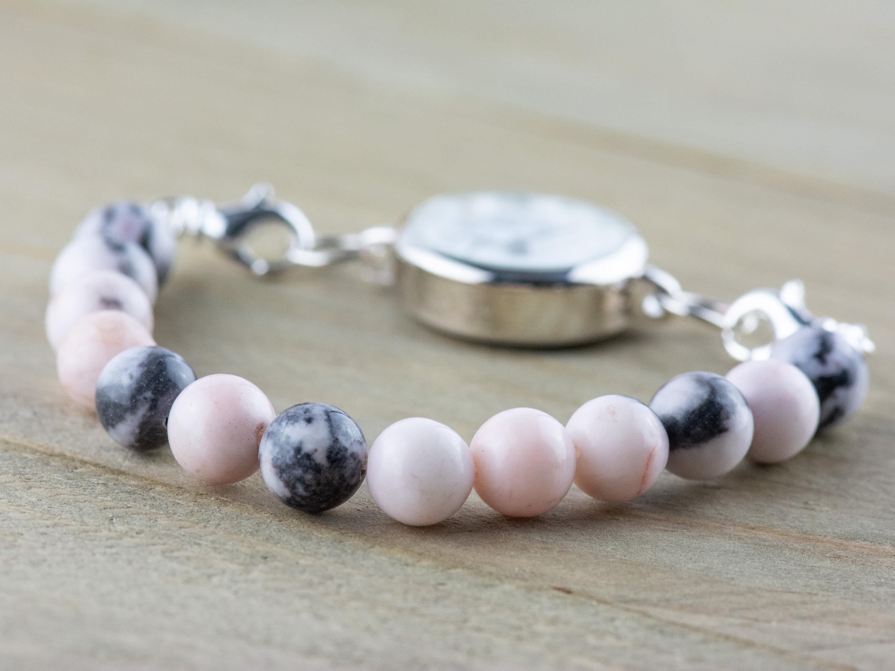 Desert Pink Marble Stretch Beaded Watch Band, Medical Alert Bracelet, Single Strand, Interchangeable, Handmade Jewelry