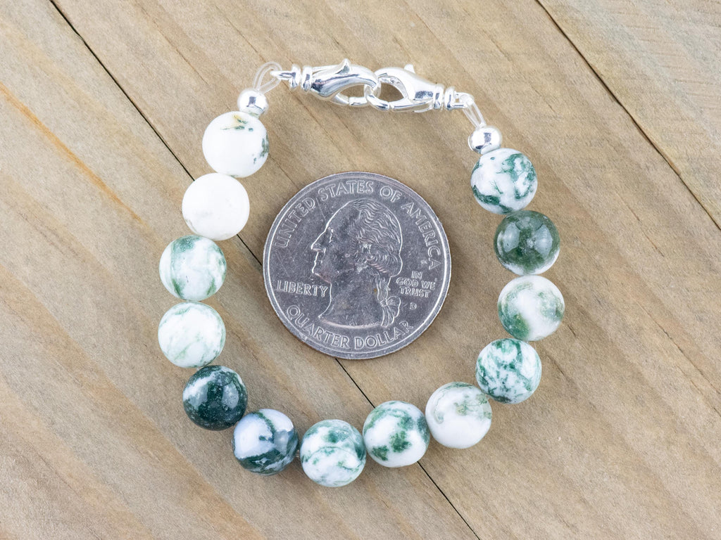 Tree Agate Stretch Beaded Watch Band, Medical Alert Bracelet, Single Strand, Interchangeable, Handmade Jewelry