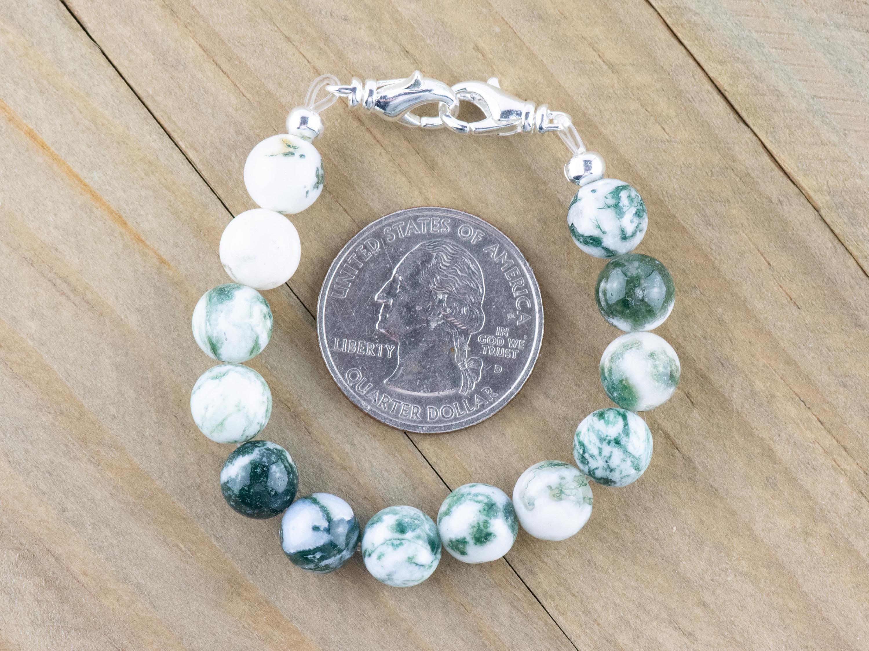 Tree Agate Stretch Beaded Watch Band, Medical Alert Bracelet, Single Strand, Interchangeable, Handmade Jewelry