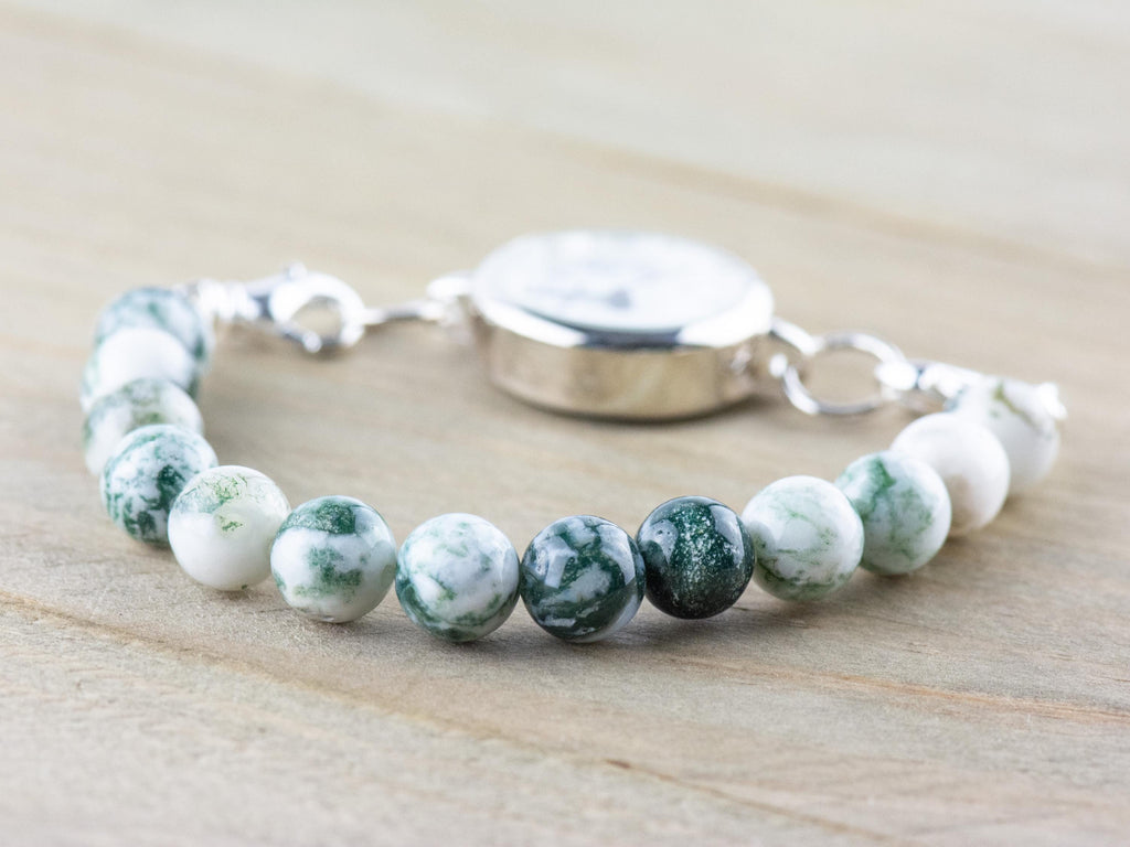 Tree Agate Stretch Beaded Watch Band, Medical Alert Bracelet, Single Strand, Interchangeable, Handmade Jewelry