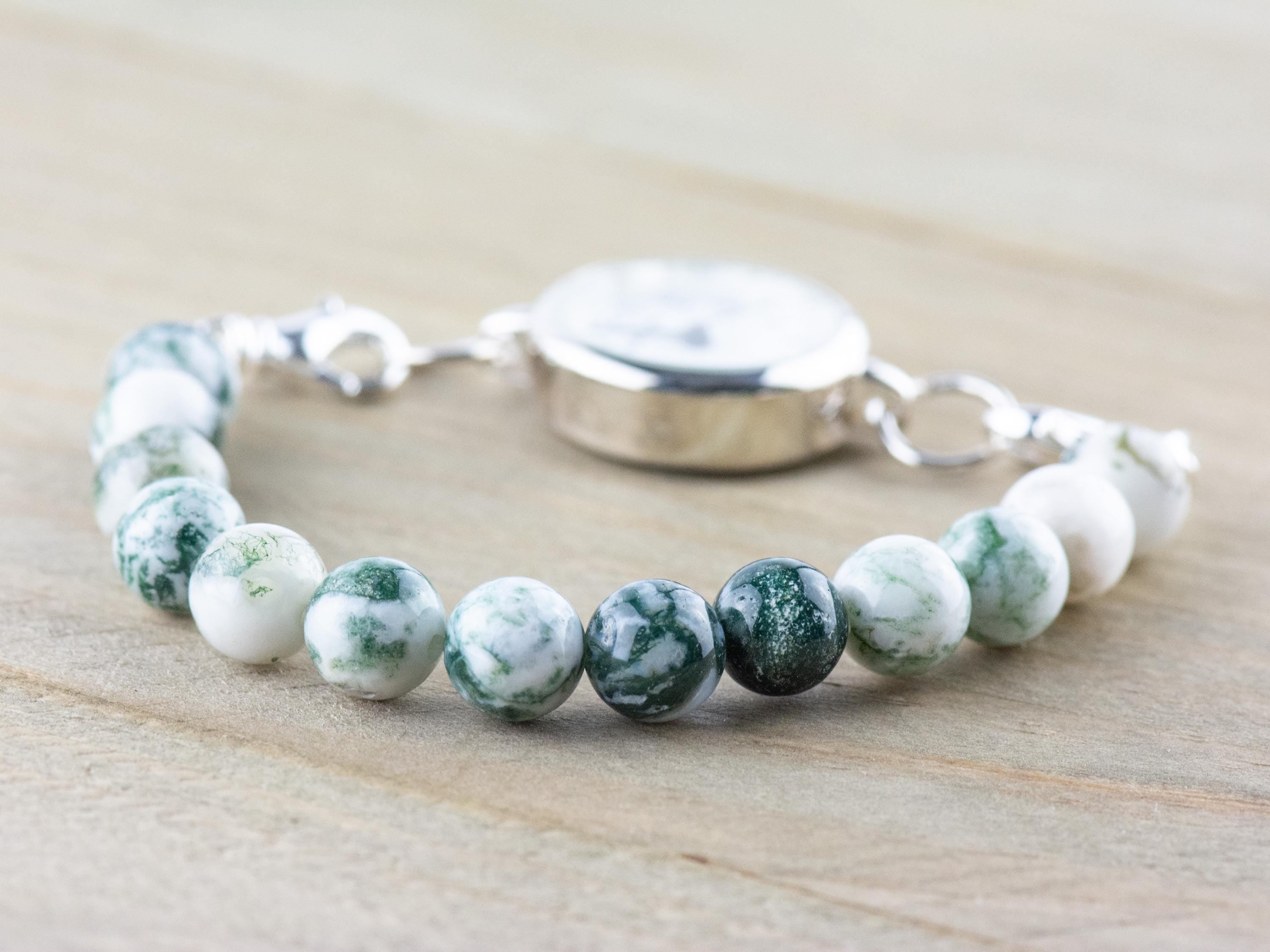 Tree Agate Stretch Beaded Watch Band, Medical Alert Bracelet, Single Strand, Interchangeable, Handmade Jewelry
