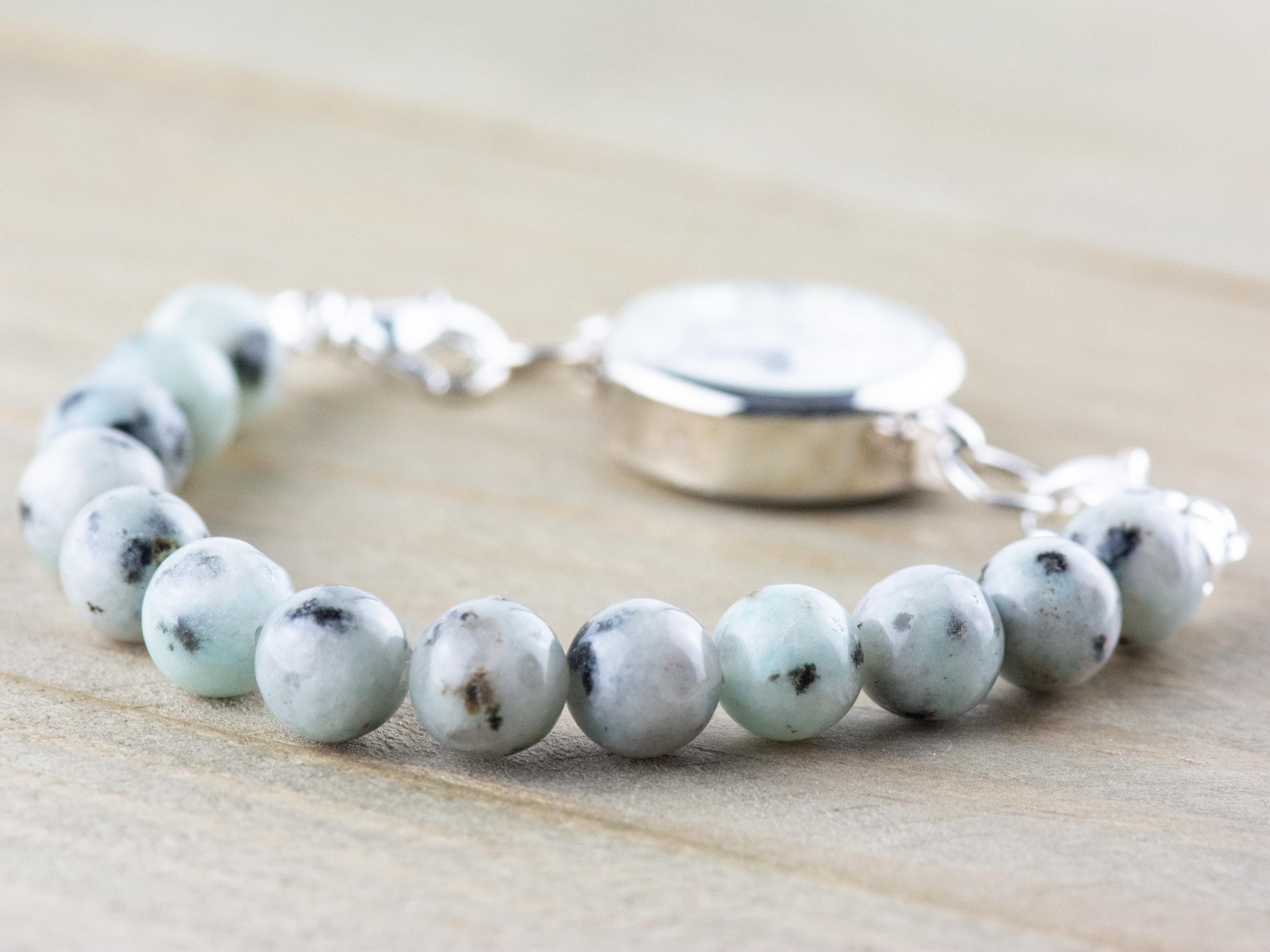 Kiwi Sesame Jasper Stretch Beaded Watch Band, Medical Alert Bracelet, Single Strand, Interchangeable, Handmade Jewelry