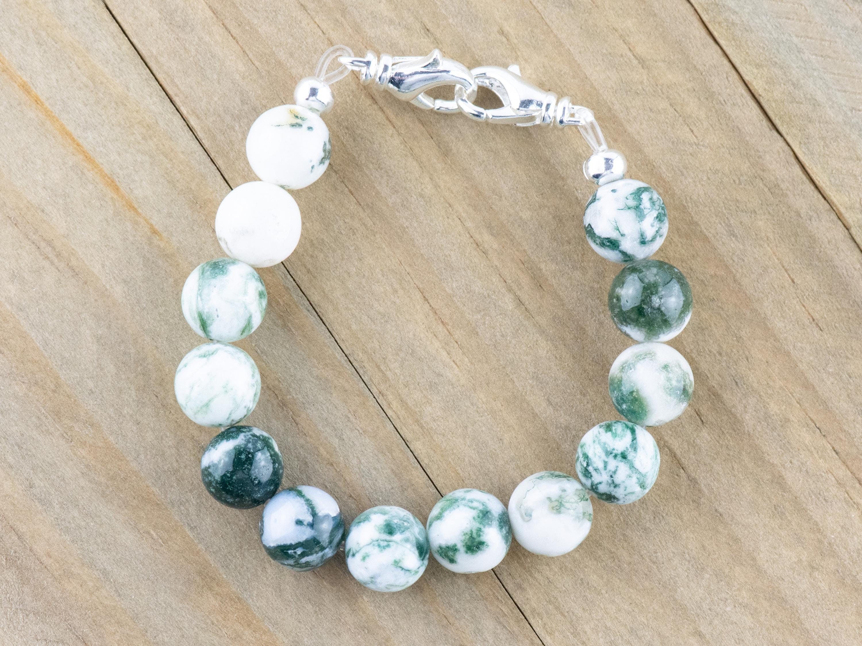 Tree Agate Stretch Beaded Watch Band, Medical Alert Bracelet, Single Strand, Interchangeable, Handmade Jewelry