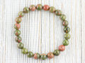 Unakite Smooth Round Beaded Stretch Bracelet, Simple Unisex Semi-Precious Stone Jewelry, Handmade Natural Gemstone Fashion Accessories