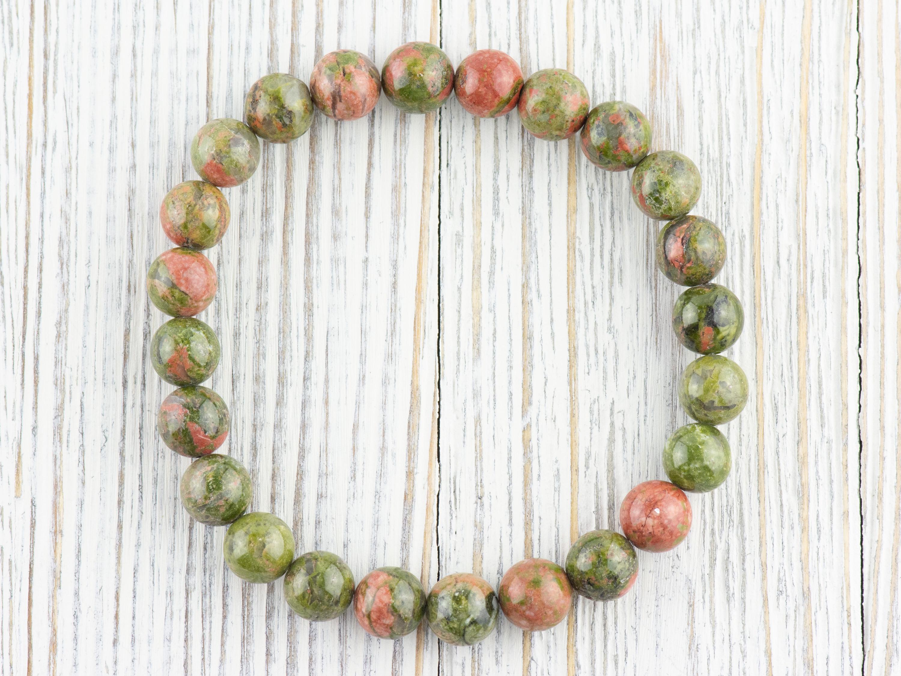 Unakite Smooth Round Beaded Stretch Bracelet, Simple Unisex Semi-Precious Stone Jewelry, Handmade Natural Gemstone Fashion Accessories