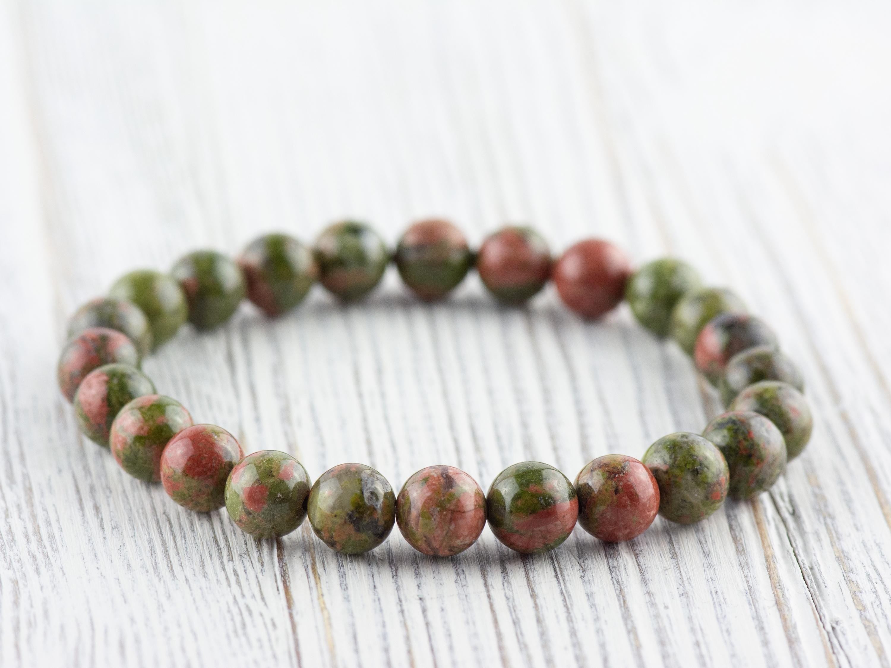 Unakite Smooth Round Beaded Stretch Bracelet, Simple Unisex Semi-Precious Stone Jewelry, Handmade Natural Gemstone Fashion Accessories