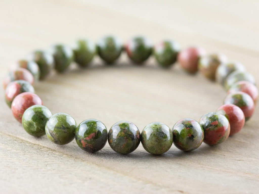 Unakite Smooth Round Beaded Stretch Bracelet, Simple Unisex Semi-Precious Stone Jewelry, Handmade Natural Gemstone Fashion Accessories