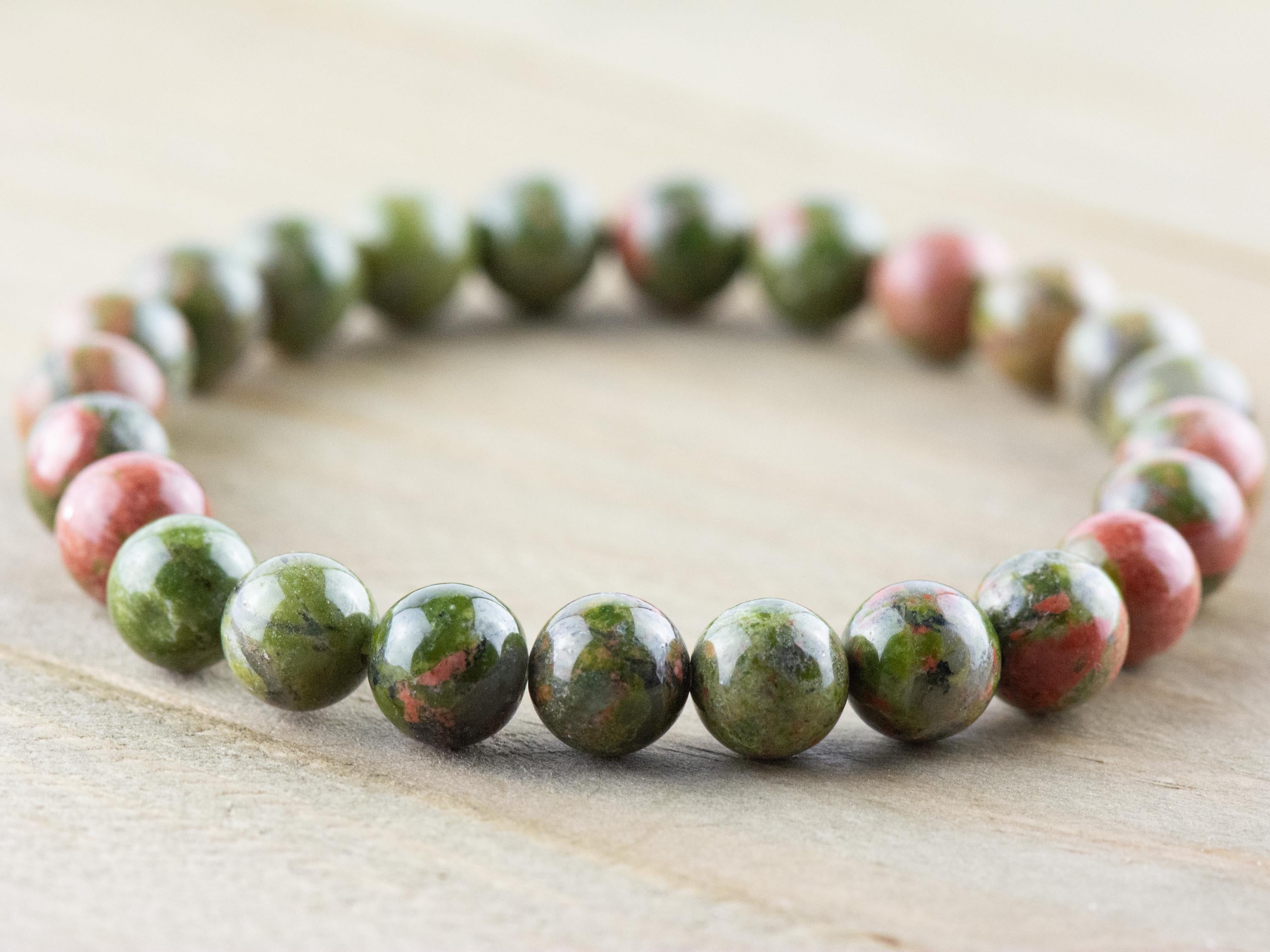 Unakite Smooth Round Beaded Stretch Bracelet, Simple Unisex Semi-Precious Stone Jewelry, Handmade Natural Gemstone Fashion Accessories