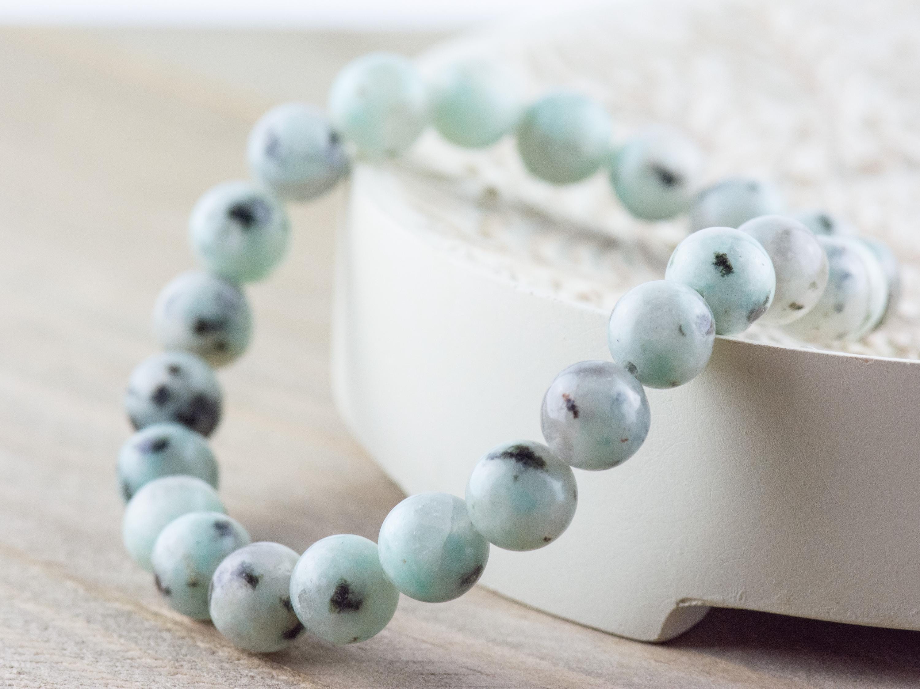 Kiwi Jasper Smooth Round Beaded Stretch Bracelet, Simple Unisex Semi-Precious Stone Jewelry, Handmade Natural Gemstone Fashion Accessories