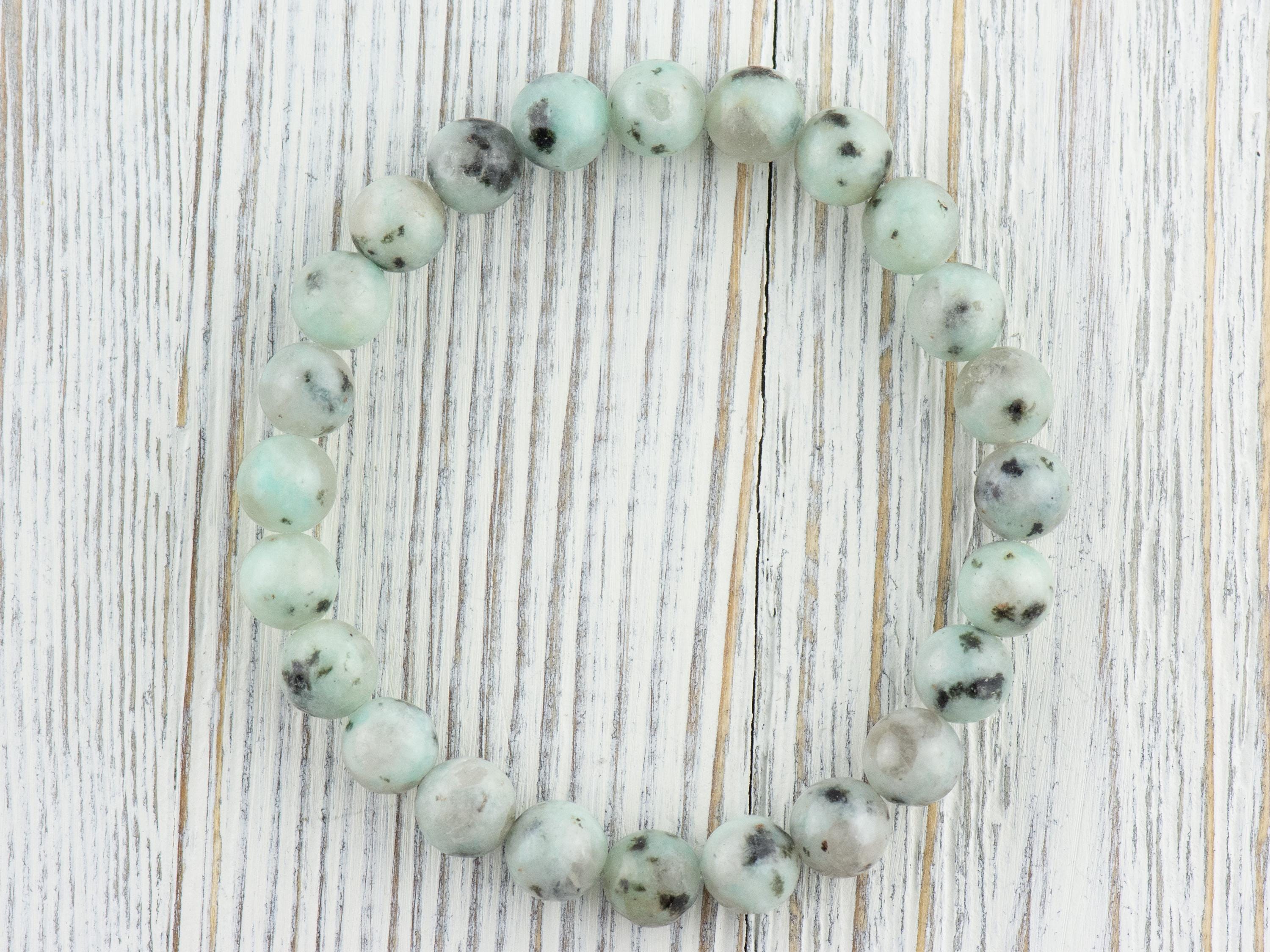 Kiwi Jasper Smooth Round Beaded Stretch Bracelet, Simple Unisex Semi-Precious Stone Jewelry, Handmade Natural Gemstone Fashion Accessories