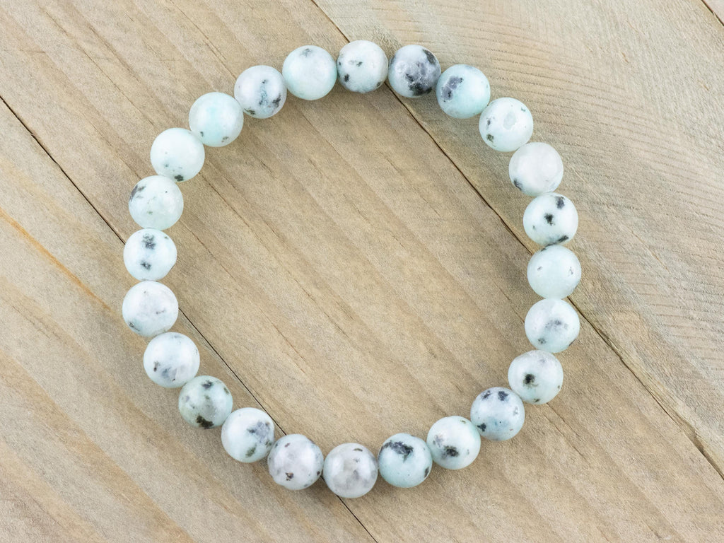 Kiwi Jasper Smooth Round Beaded Stretch Bracelet, Simple Unisex Semi-Precious Stone Jewelry, Handmade Natural Gemstone Fashion Accessories