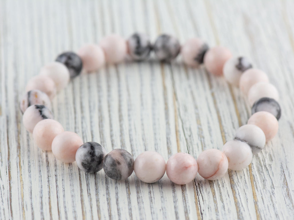 Desert Pink Marble Smooth Round Beaded Stretch Bracelet, Unisex Semi-Precious Stone Jewelry, Handmade Natural Gemstone Fashion Accessories