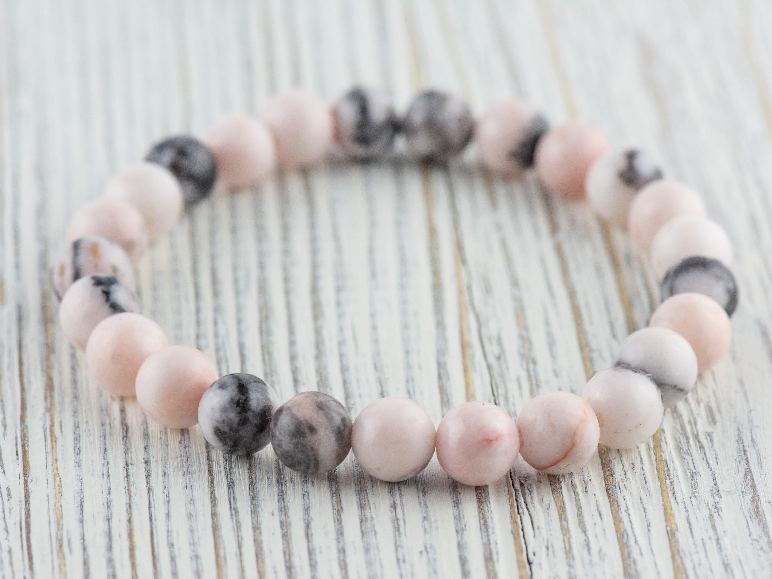 Desert Pink Marble Smooth Round Beaded Stretch Bracelet, Unisex Semi-Precious Stone Jewelry, Handmade Natural Gemstone Fashion Accessories