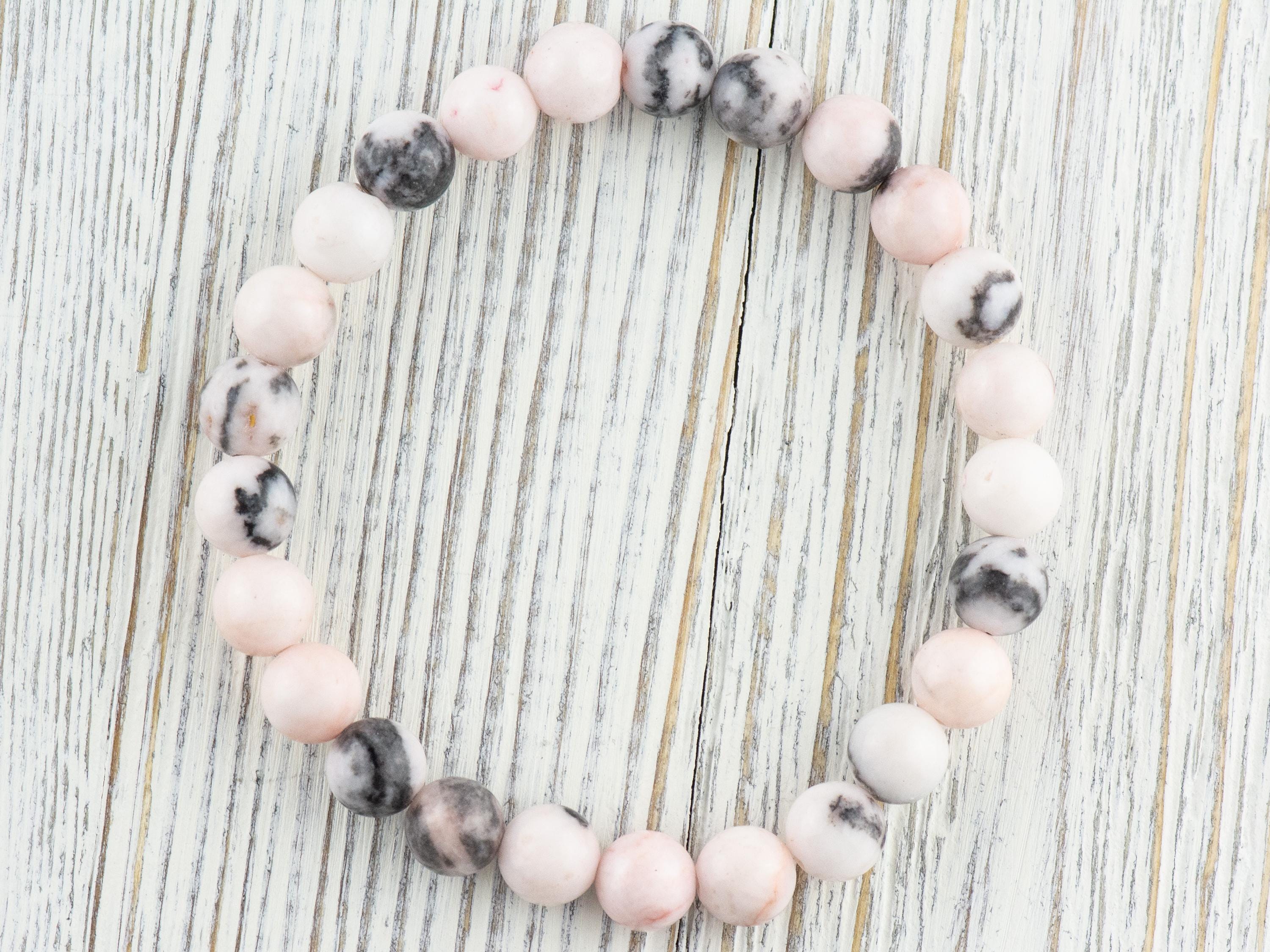 Desert Pink Marble Smooth Round Beaded Stretch Bracelet, Unisex Semi-Precious Stone Jewelry, Handmade Natural Gemstone Fashion Accessories