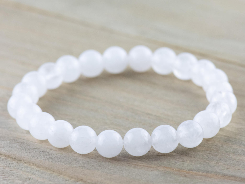 Snow Quartz Smooth Round Beaded Stretch Bracelet, Simple Unisex Semi-Precious Stone Jewelry, Handmade Natural Gemstone Fashion Accessories