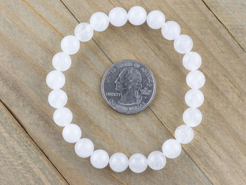 Snow Quartz Smooth Round Beaded Stretch Bracelet, Simple Unisex Semi-Precious Stone Jewelry, Handmade Natural Gemstone Fashion Accessories