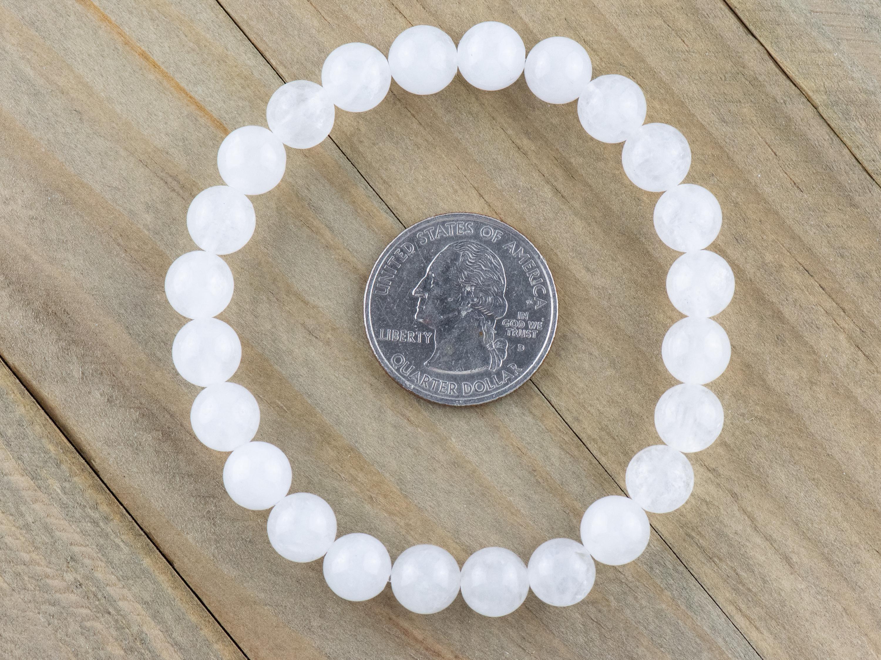 Snow Quartz Smooth Round Beaded Stretch Bracelet, Simple Unisex Semi-Precious Stone Jewelry, Handmade Natural Gemstone Fashion Accessories