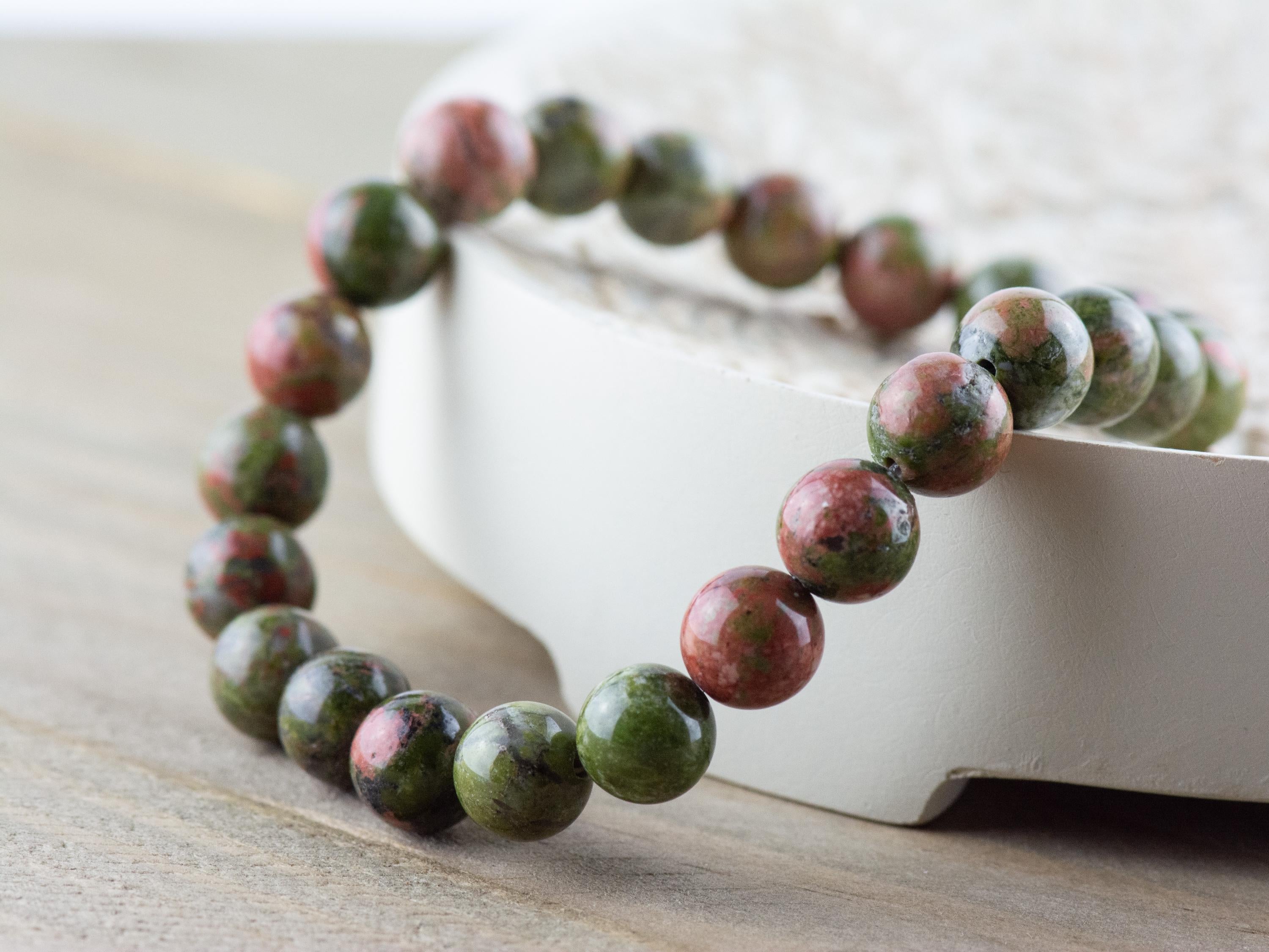 Unakite Smooth Round Beaded Stretch Bracelet, Simple Unisex Semi-Precious Stone Jewelry, Handmade Natural Gemstone Fashion Accessories