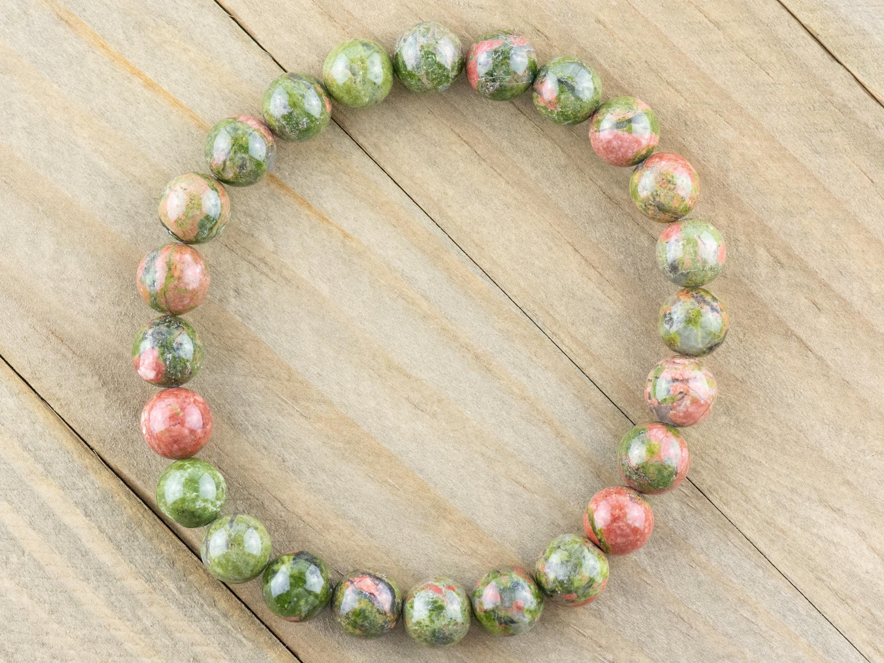 Unakite Smooth Round Beaded Stretch Bracelet, Simple Unisex Semi-Precious Stone Jewelry, Handmade Natural Gemstone Fashion Accessories