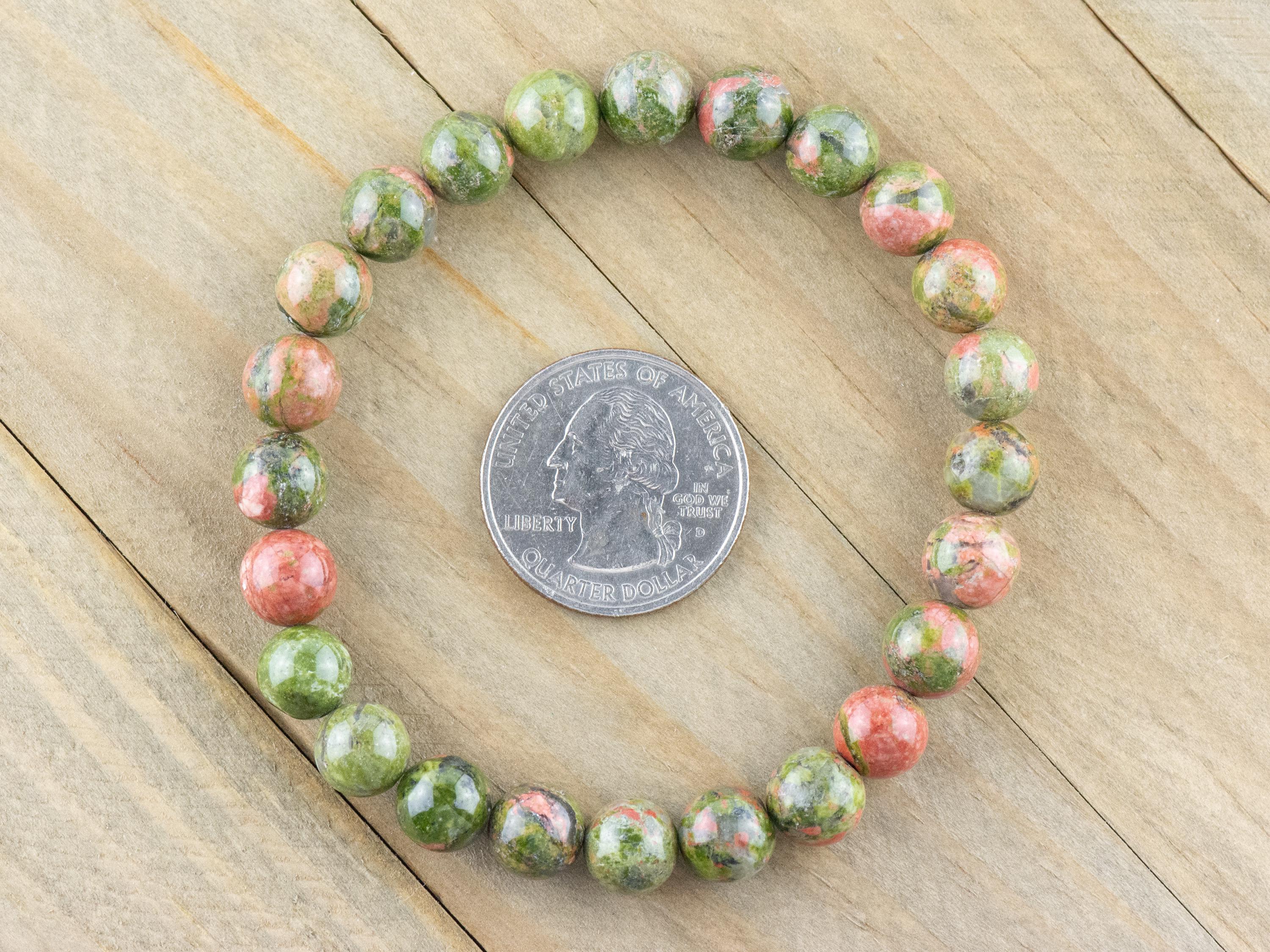 Unakite Smooth Round Beaded Stretch Bracelet, Simple Unisex Semi-Precious Stone Jewelry, Handmade Natural Gemstone Fashion Accessories