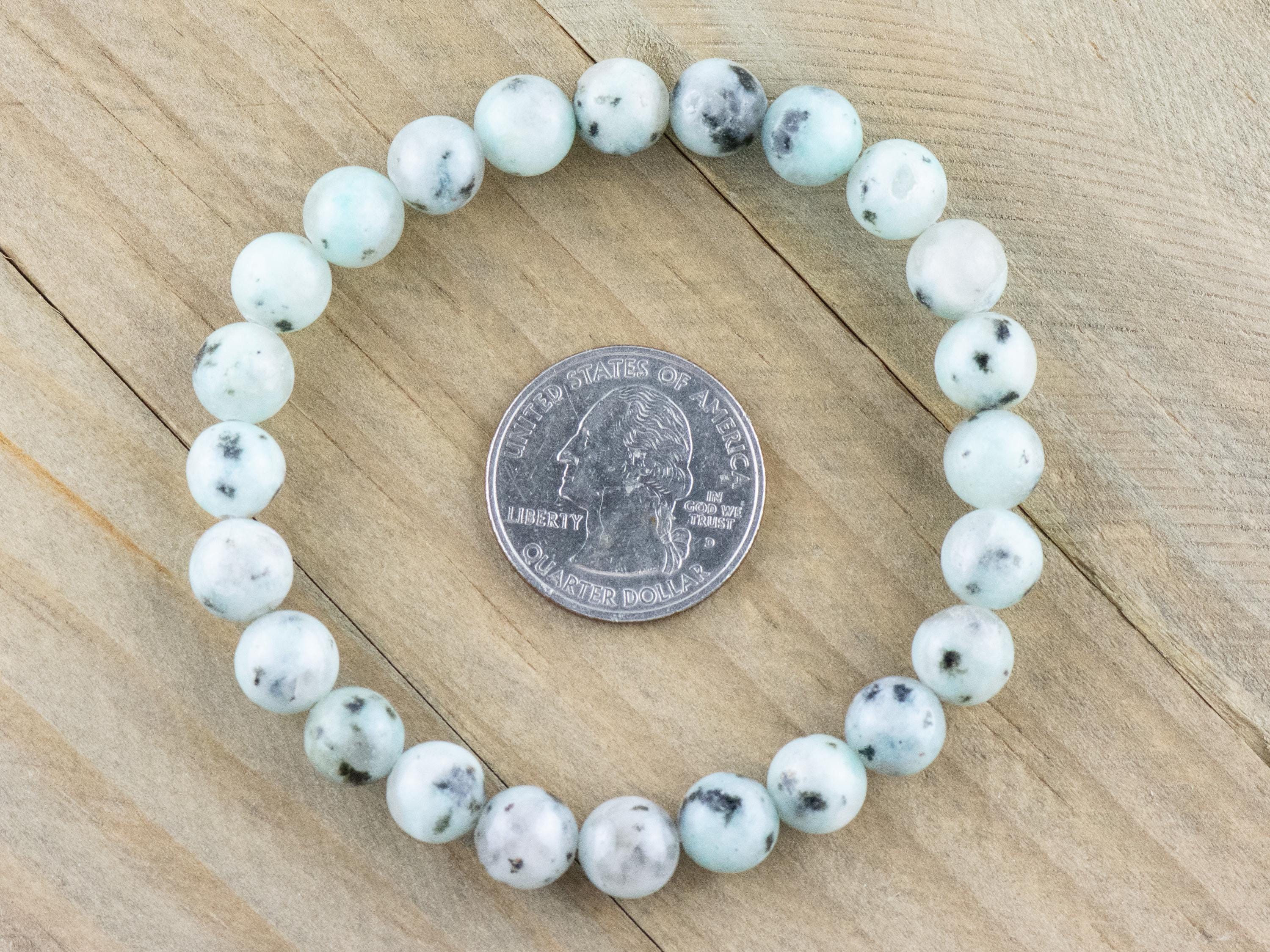 Kiwi Jasper Smooth Round Beaded Stretch Bracelet, Simple Unisex Semi-Precious Stone Jewelry, Handmade Natural Gemstone Fashion Accessories