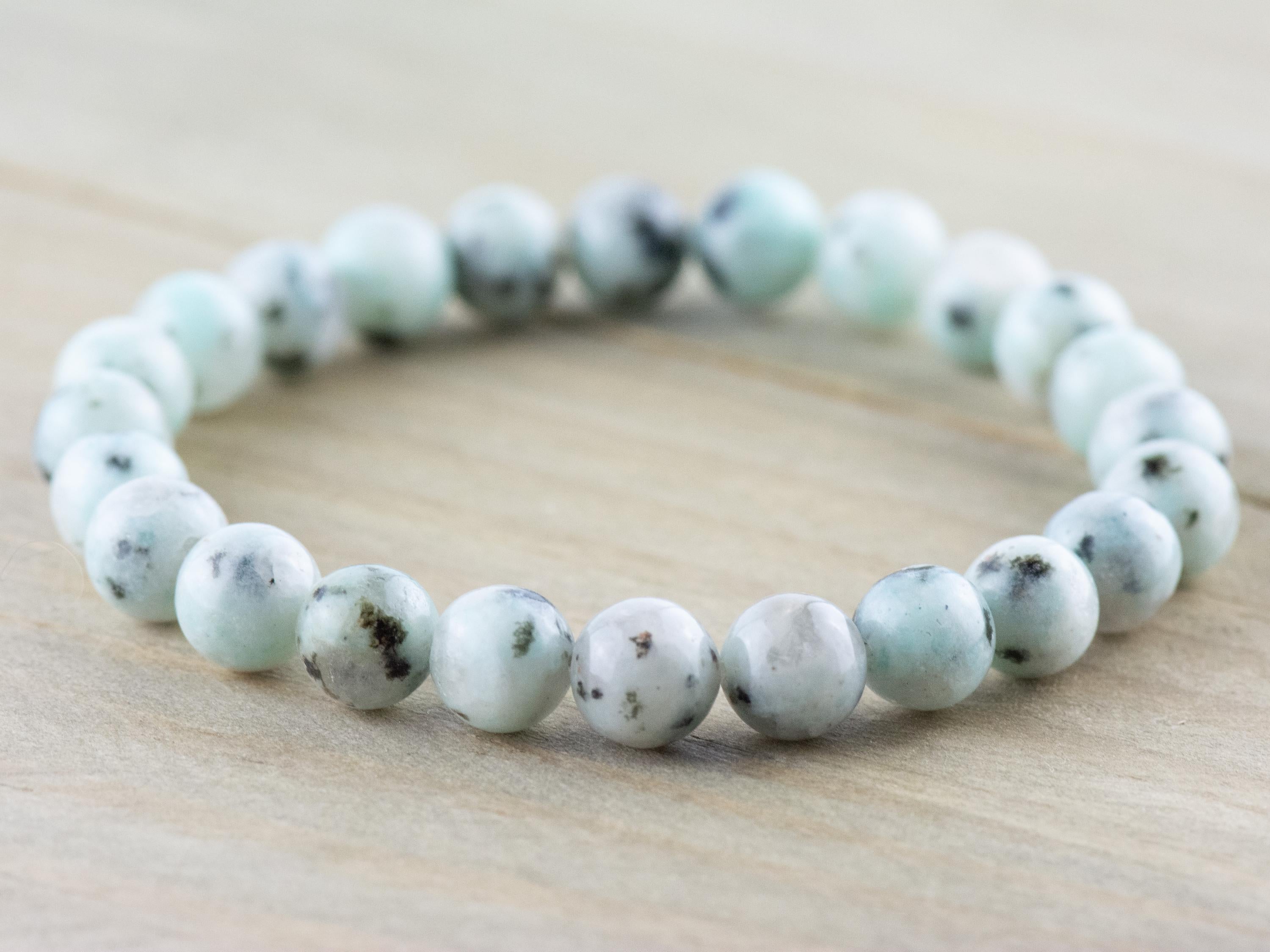 Kiwi Jasper Smooth Round Beaded Stretch Bracelet, Simple Unisex Semi-Precious Stone Jewelry, Handmade Natural Gemstone Fashion Accessories