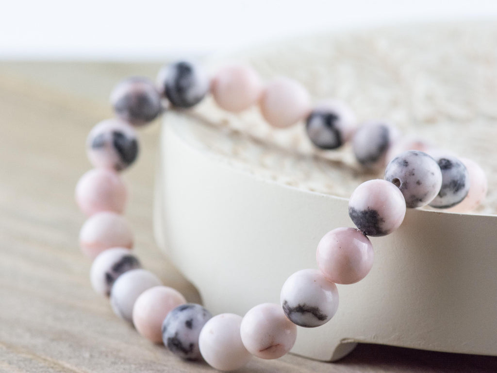 Desert Pink Marble Smooth Round Beaded Stretch Bracelet, Unisex Semi-Precious Stone Jewelry, Handmade Natural Gemstone Fashion Accessories