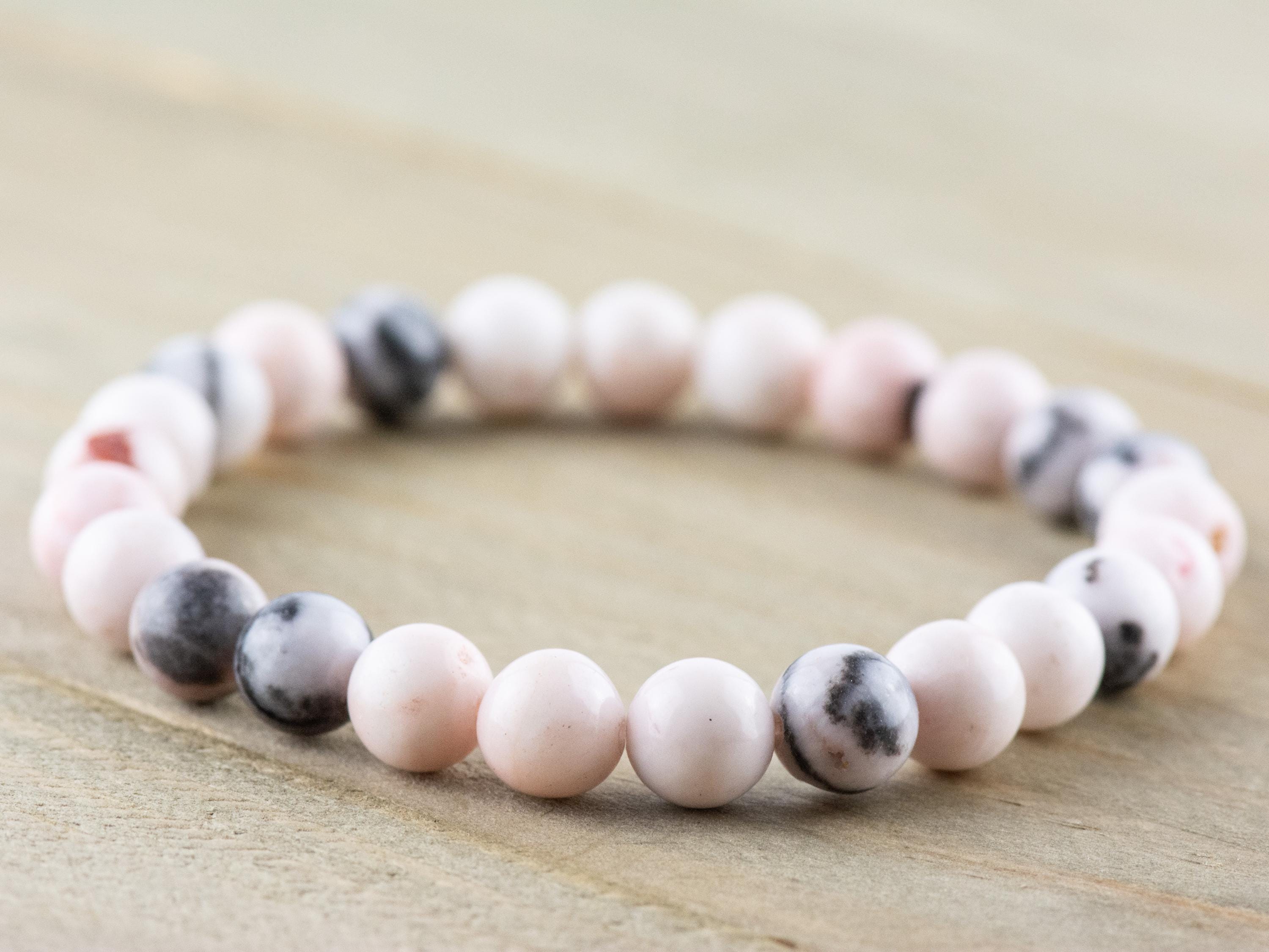 Desert Pink Marble Smooth Round Beaded Stretch Bracelet, Unisex Semi-Precious Stone Jewelry, Handmade Natural Gemstone Fashion Accessories