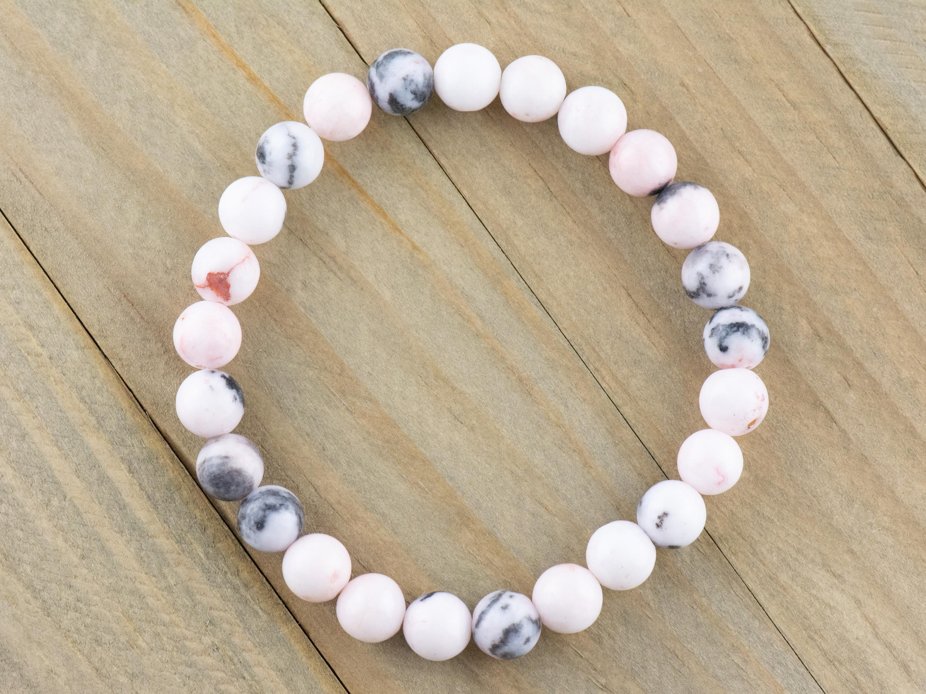 Desert Pink Marble Smooth Round Beaded Stretch Bracelet, Unisex Semi-Precious Stone Jewelry, Handmade Natural Gemstone Fashion Accessories