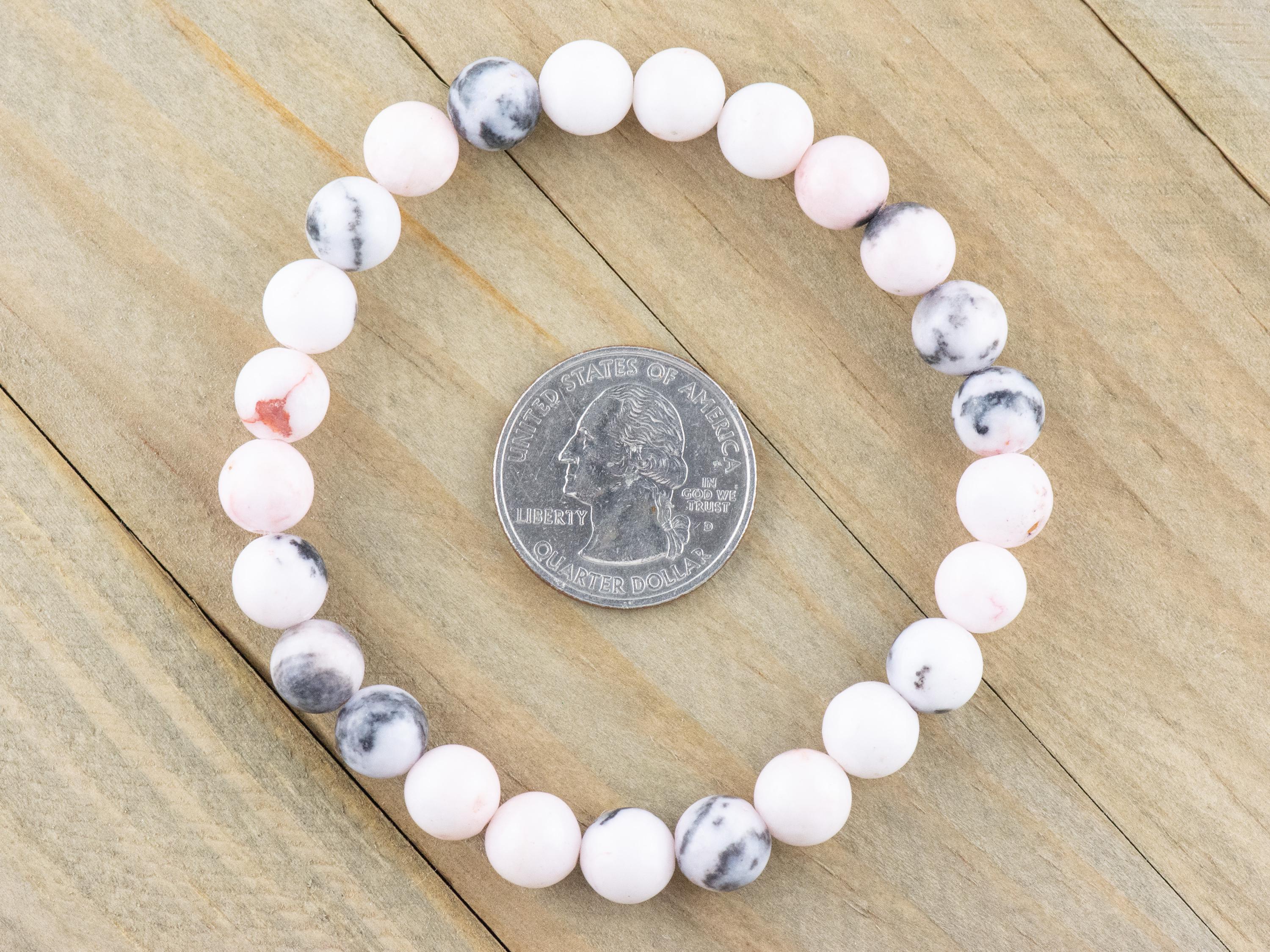 Desert Pink Marble Smooth Round Beaded Stretch Bracelet, Unisex Semi-Precious Stone Jewelry, Handmade Natural Gemstone Fashion Accessories