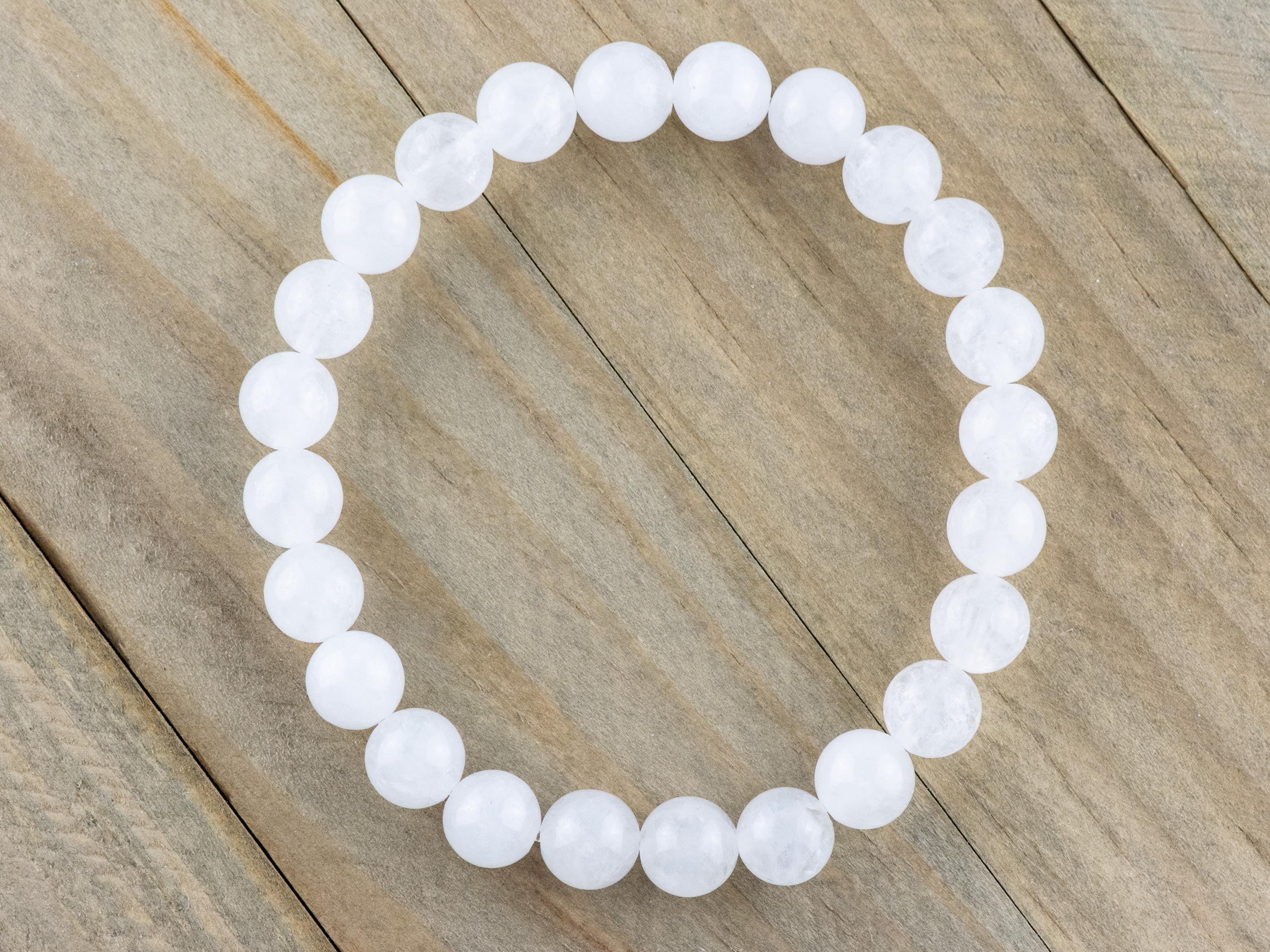 Snow Quartz Smooth Round Beaded Stretch Bracelet, Simple Unisex Semi-Precious Stone Jewelry, Handmade Natural Gemstone Fashion Accessories