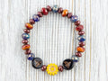 Bumble Bee Floral Beaded Stretch Bracelet, Colorful Handmade Faceted Czech Glass Jewelry, Nature Inspired Sunflower Fashion Accessory
