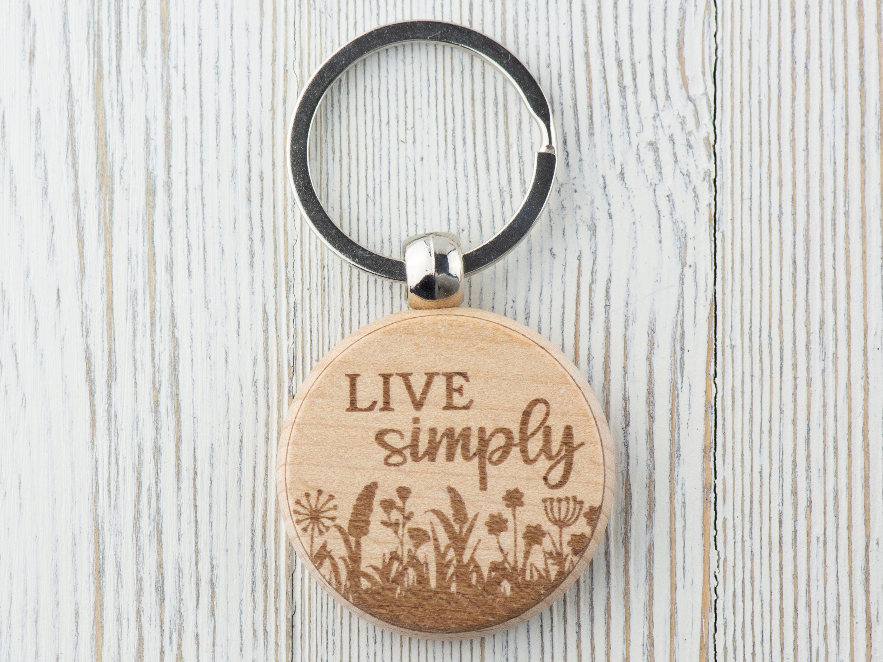 Inspirational Quotes Natural Wood Keychain • Laser-Engraved Stainless Steel Keyring • Double-Sided