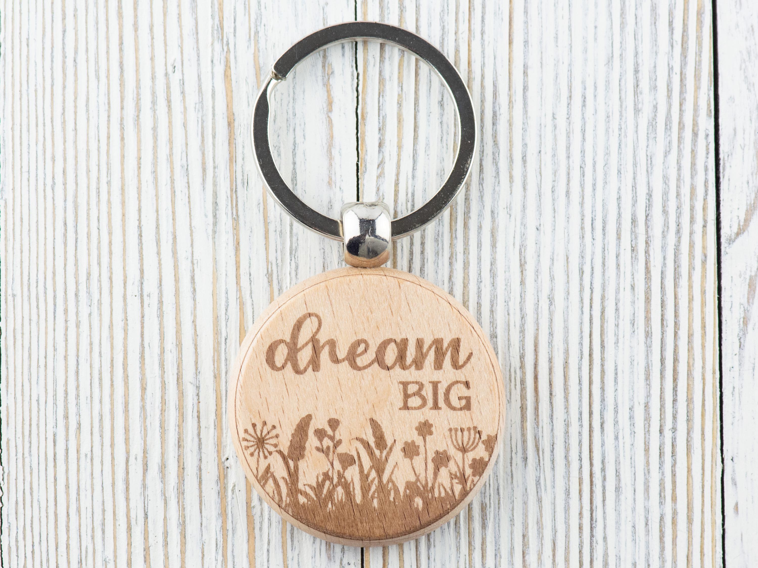Inspirational Quotes Natural Wood Keychain • Laser-Engraved Stainless Steel Keyring • Double-Sided