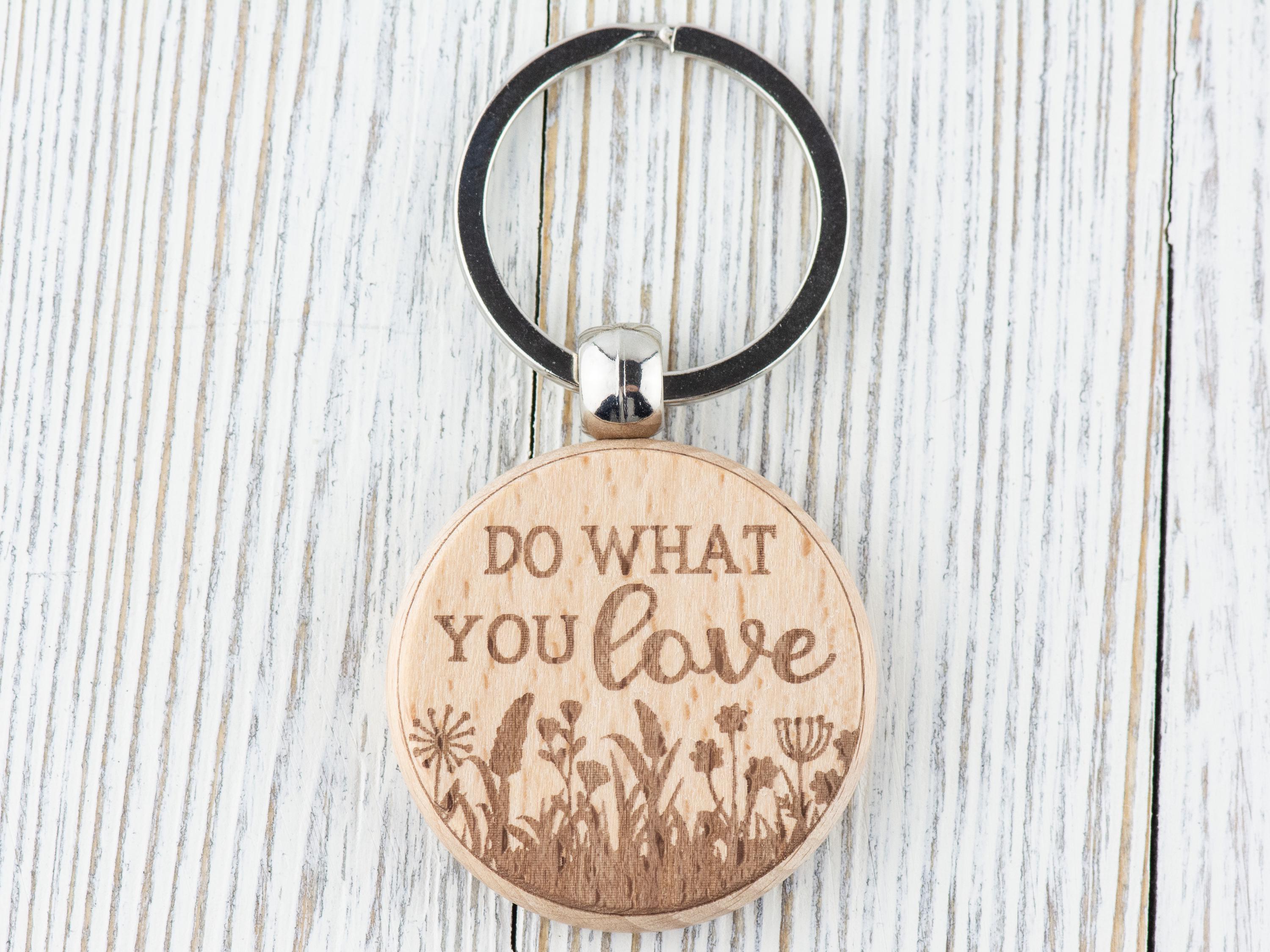 Inspirational Quotes Natural Wood Keychain • Laser-Engraved Stainless Steel Keyring • Double-Sided