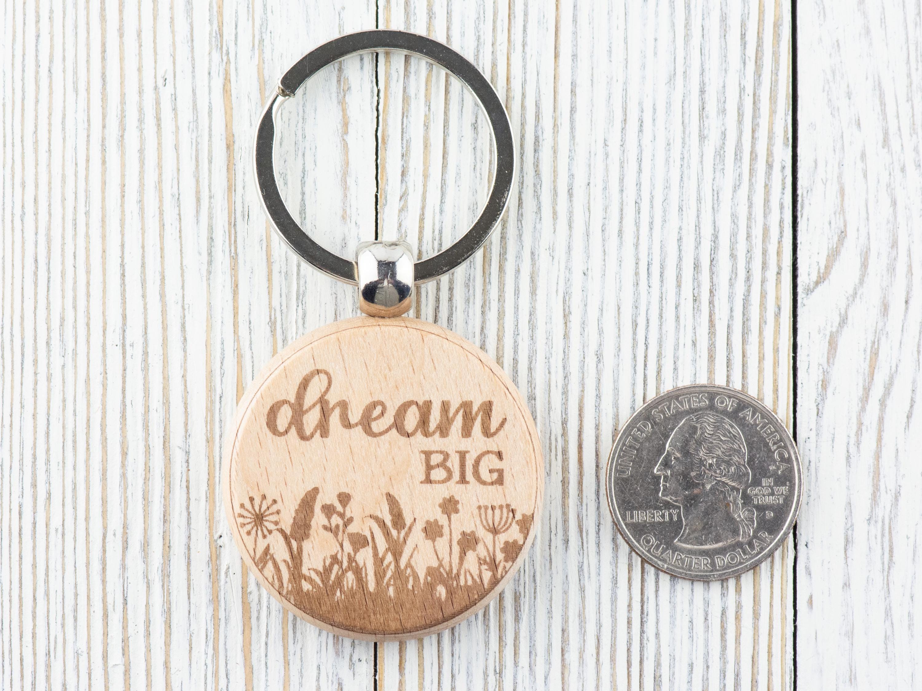 Inspirational Quotes Natural Wood Keychain • Laser-Engraved Stainless Steel Keyring • Double-Sided