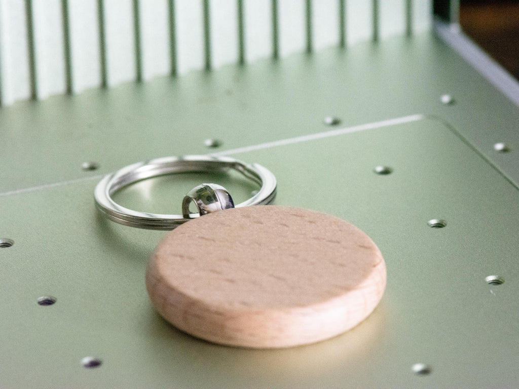 Into the Forest I Go Natural Wood Keychain • Laser-Engraved Stainless Steel Keyring • Double-Sided