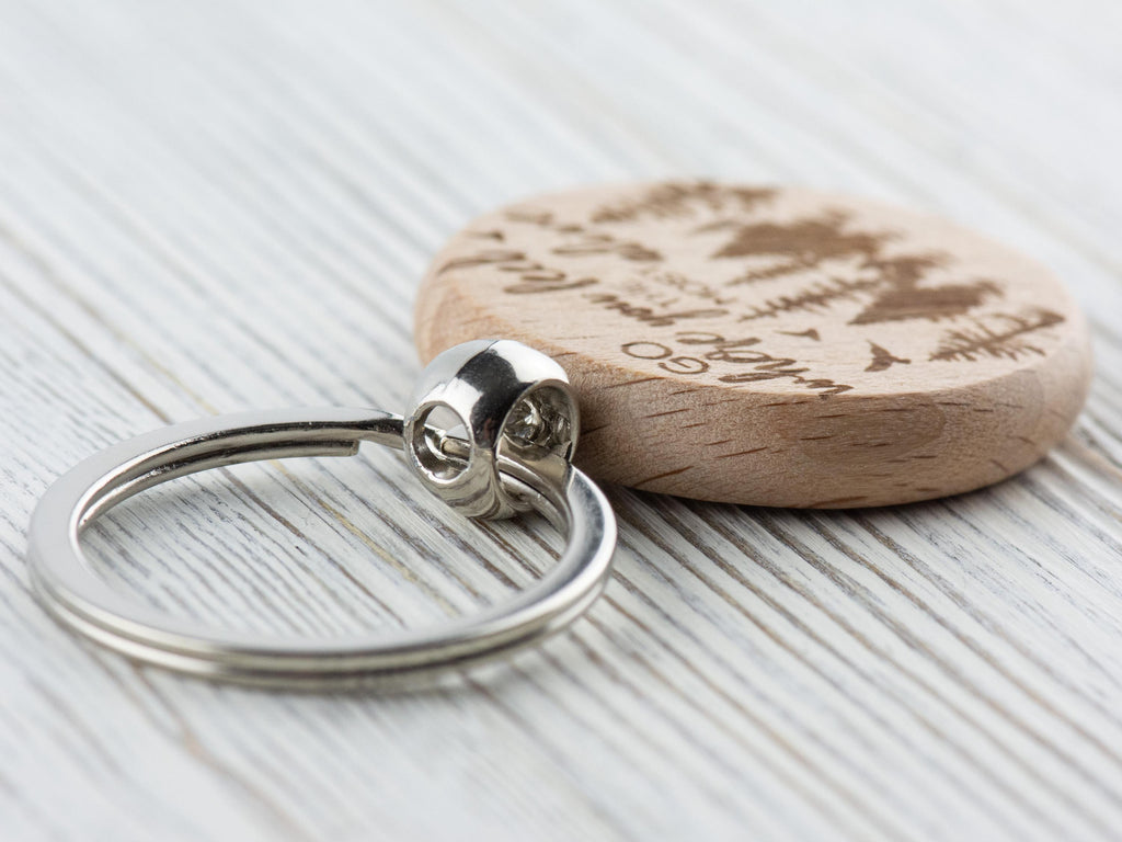 Go Where You Feel Alive Natural Wood Keychain • Laser-Engraved Stainless Steel Keyring • Double-Sided