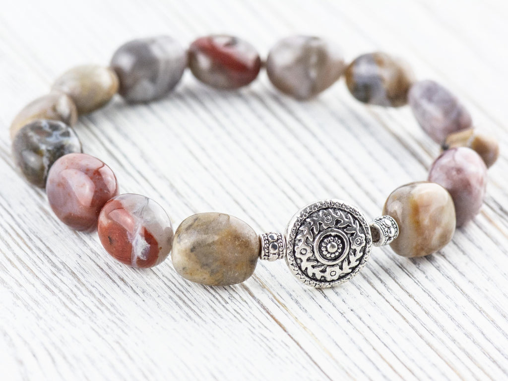 Ocean Jasper Gemstone Beaded Stretch Bracelet • Nature Inspired Handmade Semiprecious Jewelry • Stackable Smooth Stone Fashion Accessory
