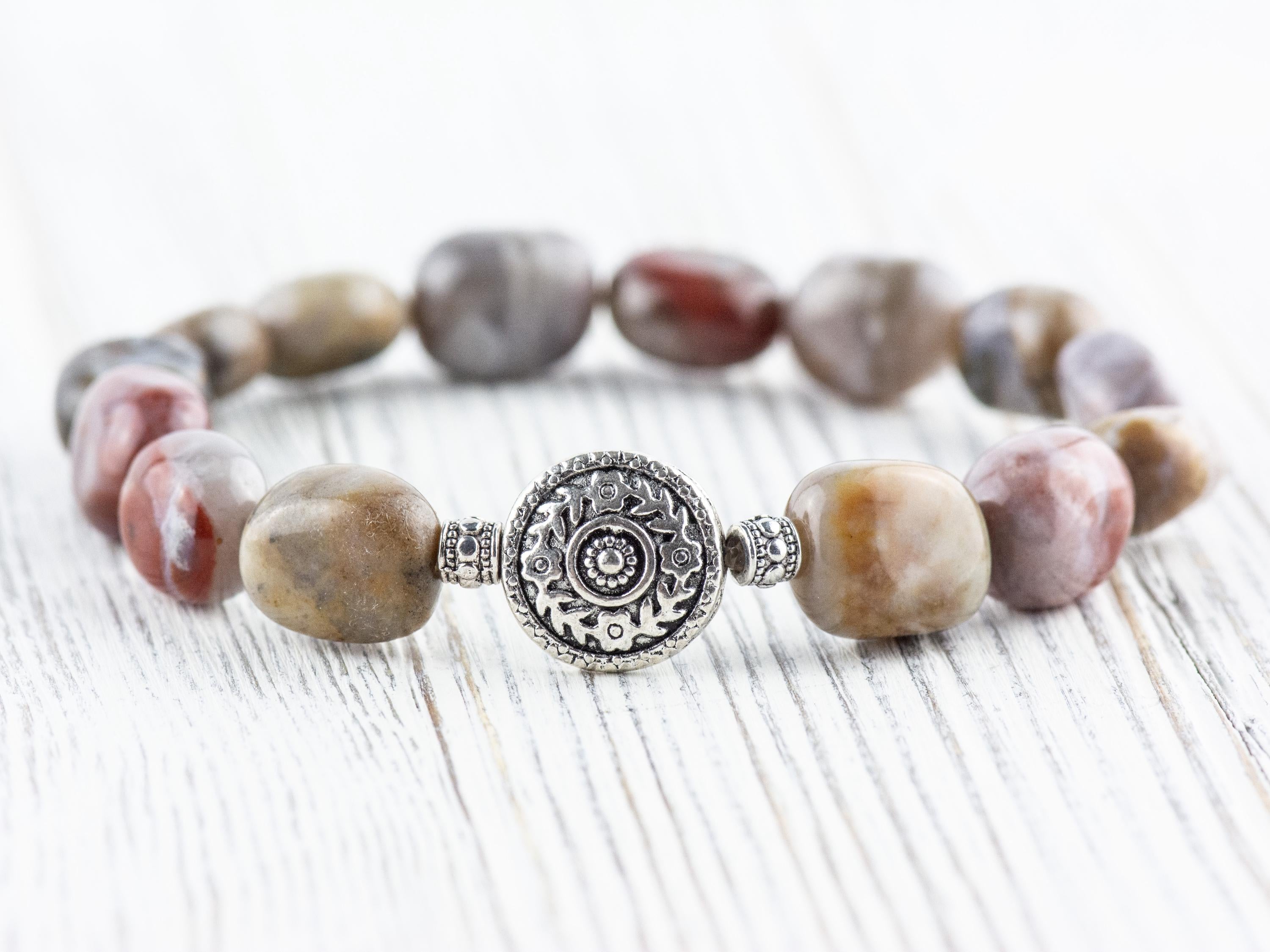 Ocean Jasper Gemstone Beaded Stretch Bracelet • Nature Inspired Handmade Semiprecious Jewelry • Stackable Smooth Stone Fashion Accessory
