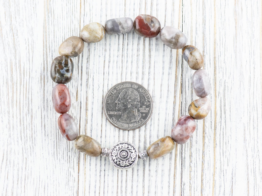 Ocean Jasper Gemstone Beaded Stretch Bracelet • Nature Inspired Handmade Semiprecious Jewelry • Stackable Smooth Stone Fashion Accessory