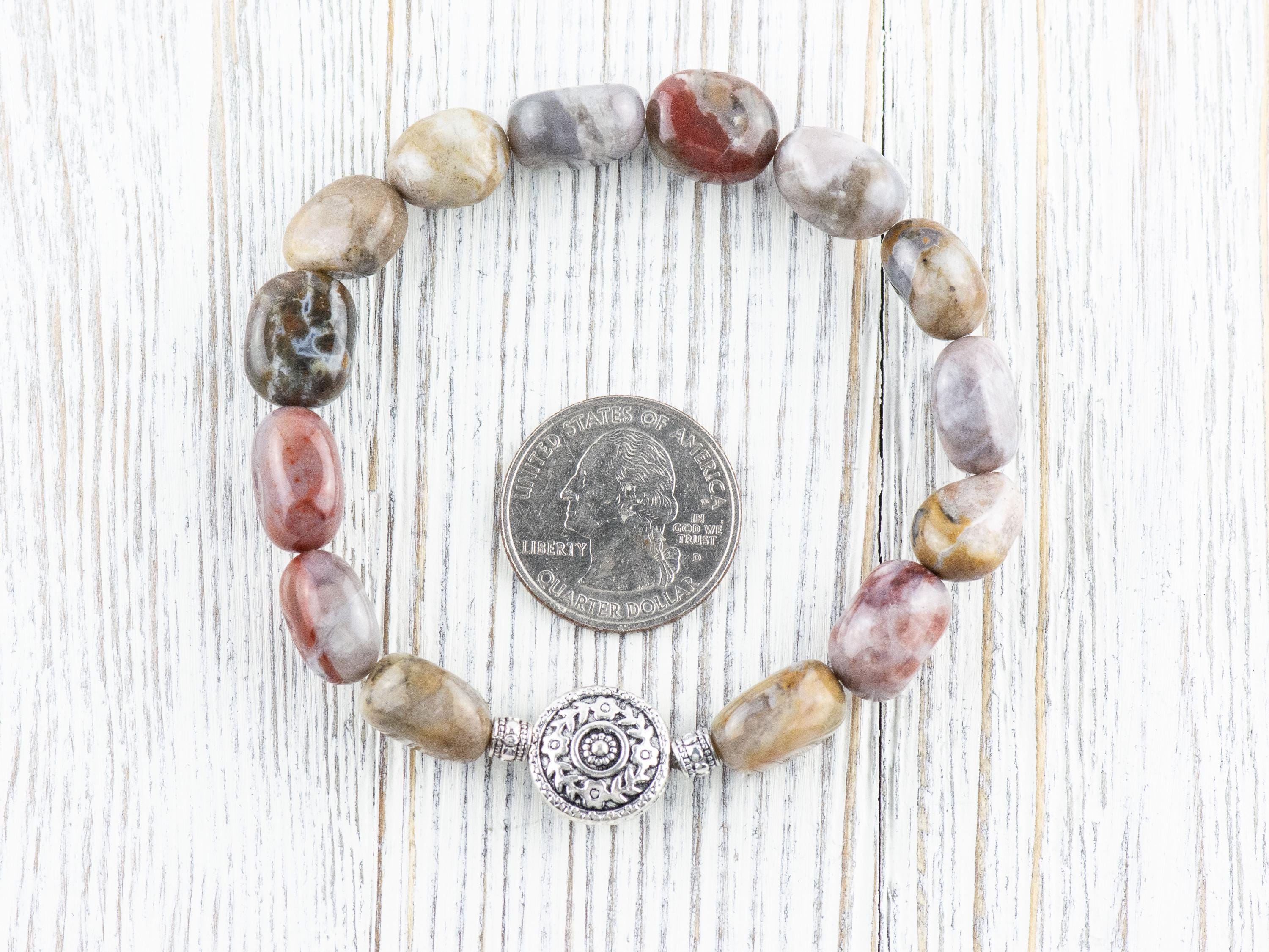 Ocean Jasper Gemstone Beaded Stretch Bracelet • Nature Inspired Handmade Semiprecious Jewelry • Stackable Smooth Stone Fashion Accessory