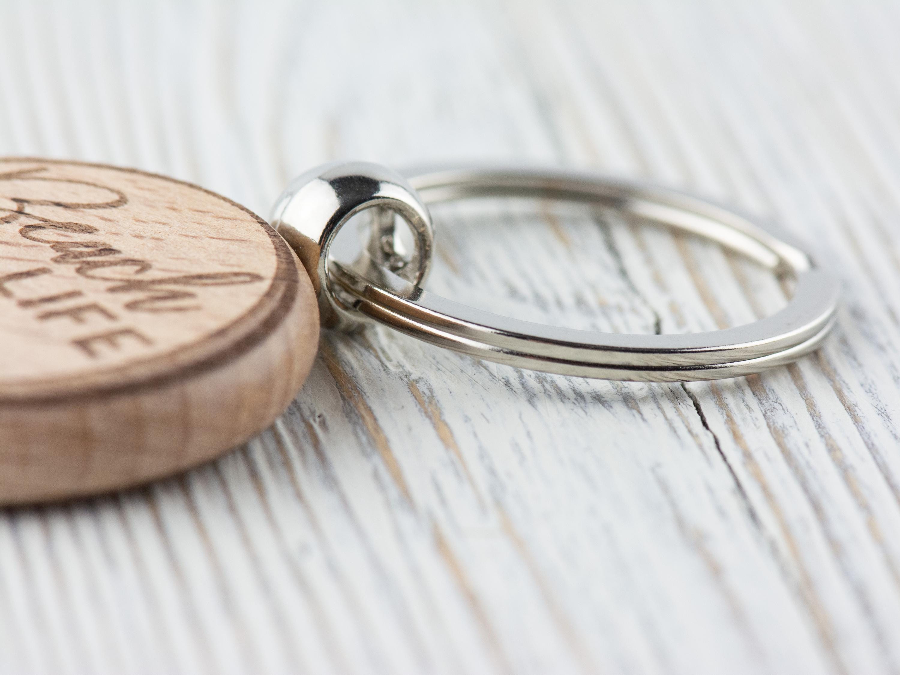 Beach Life Natural Wood Keychain • Laser-Engraved Stainless Steel Keyring • Double-Sided