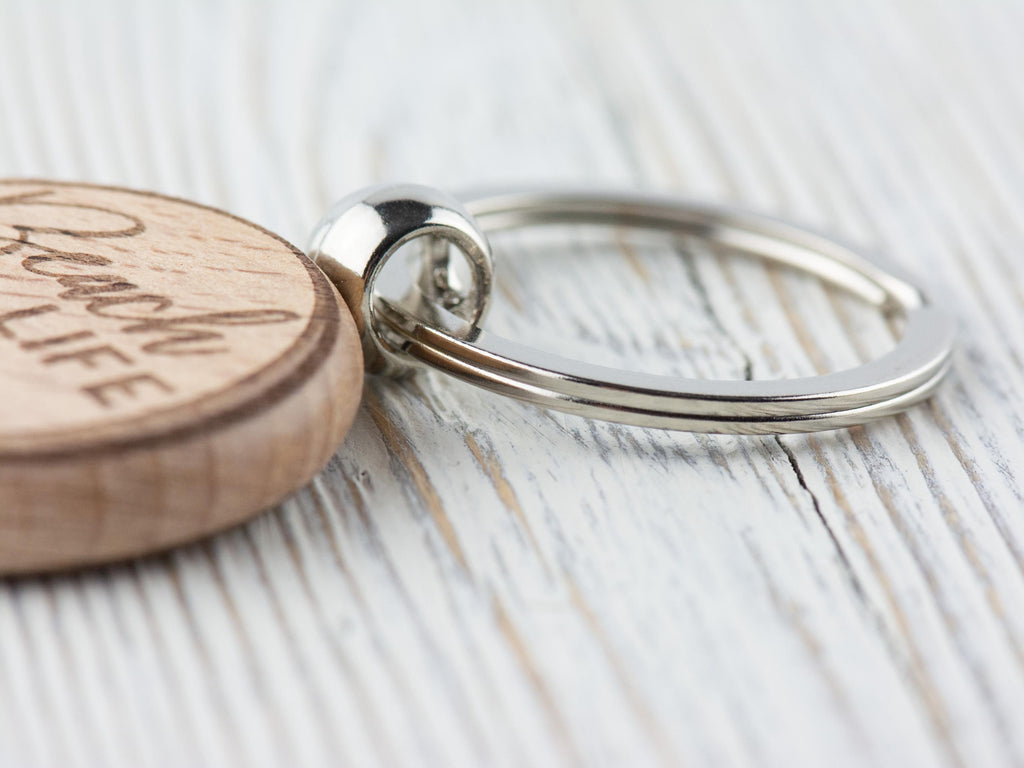 Lake Life Natural Wood Keychain • Laser-Engraved Stainless Steel Keyring • Double-Sided
