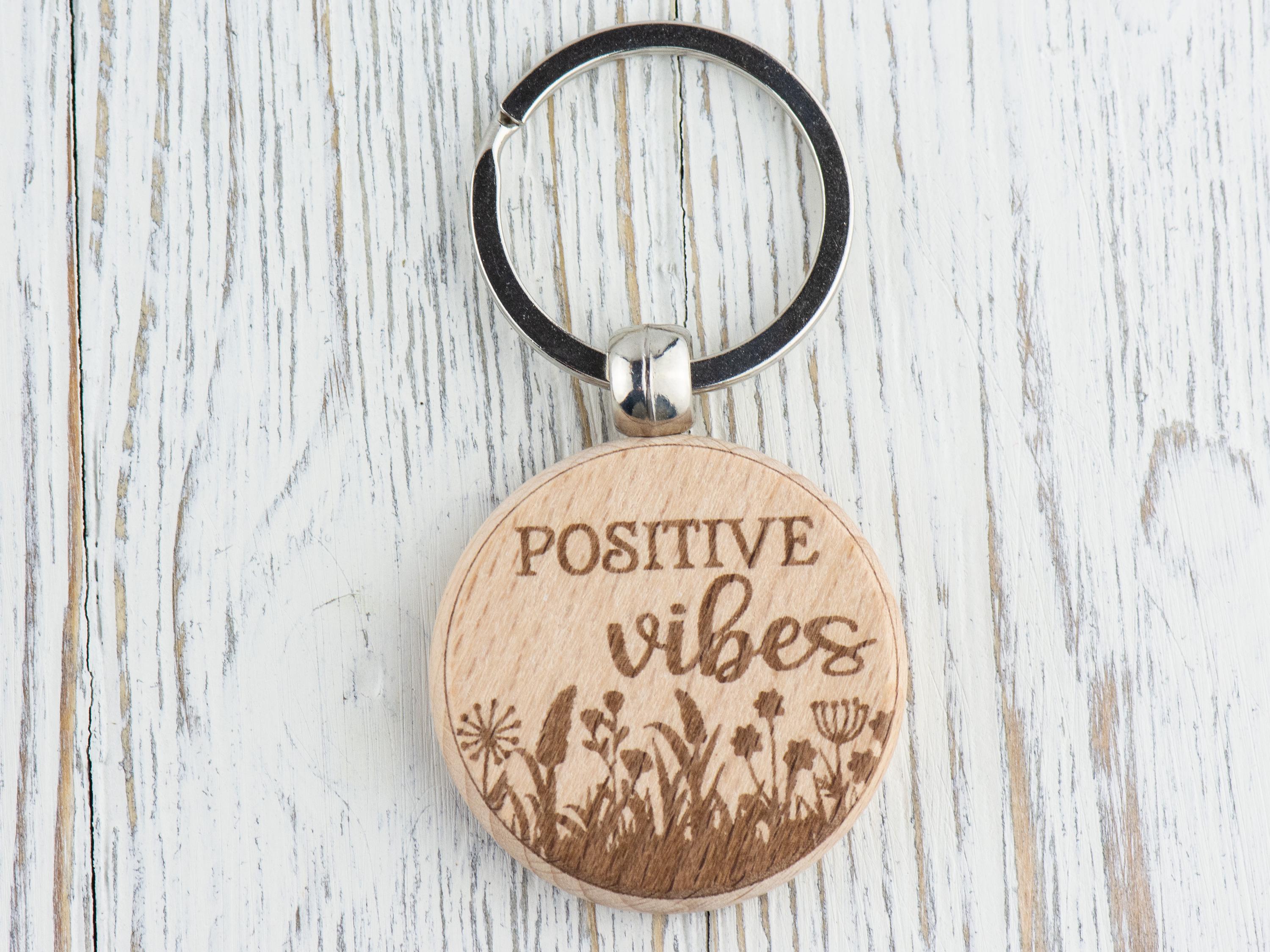 Inspirational Quotes Natural Wood Keychain • Laser-Engraved Stainless Steel Keyring • Double-Sided