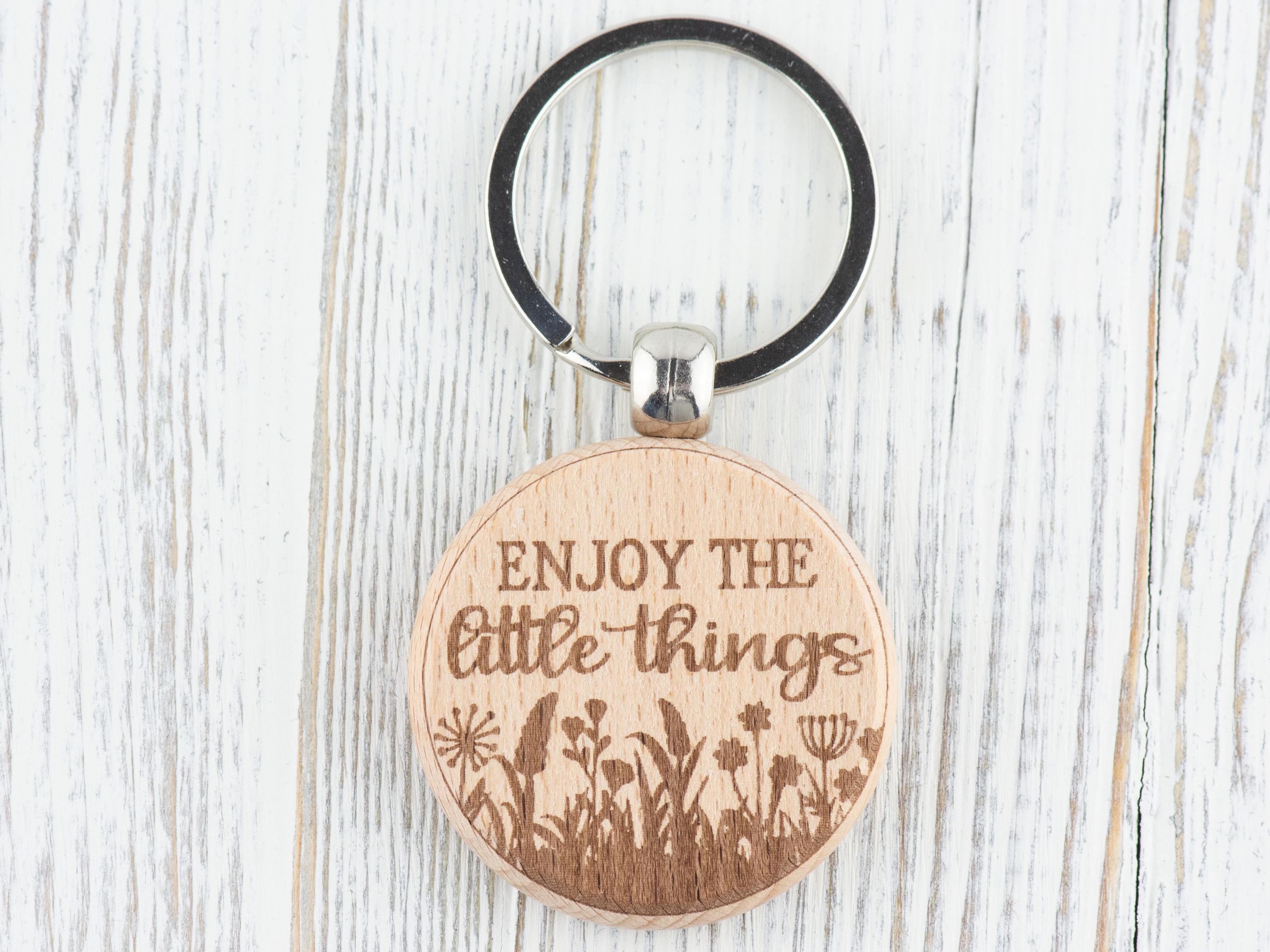 Inspirational Quotes Natural Wood Keychain • Laser-Engraved Stainless Steel Keyring • Double-Sided