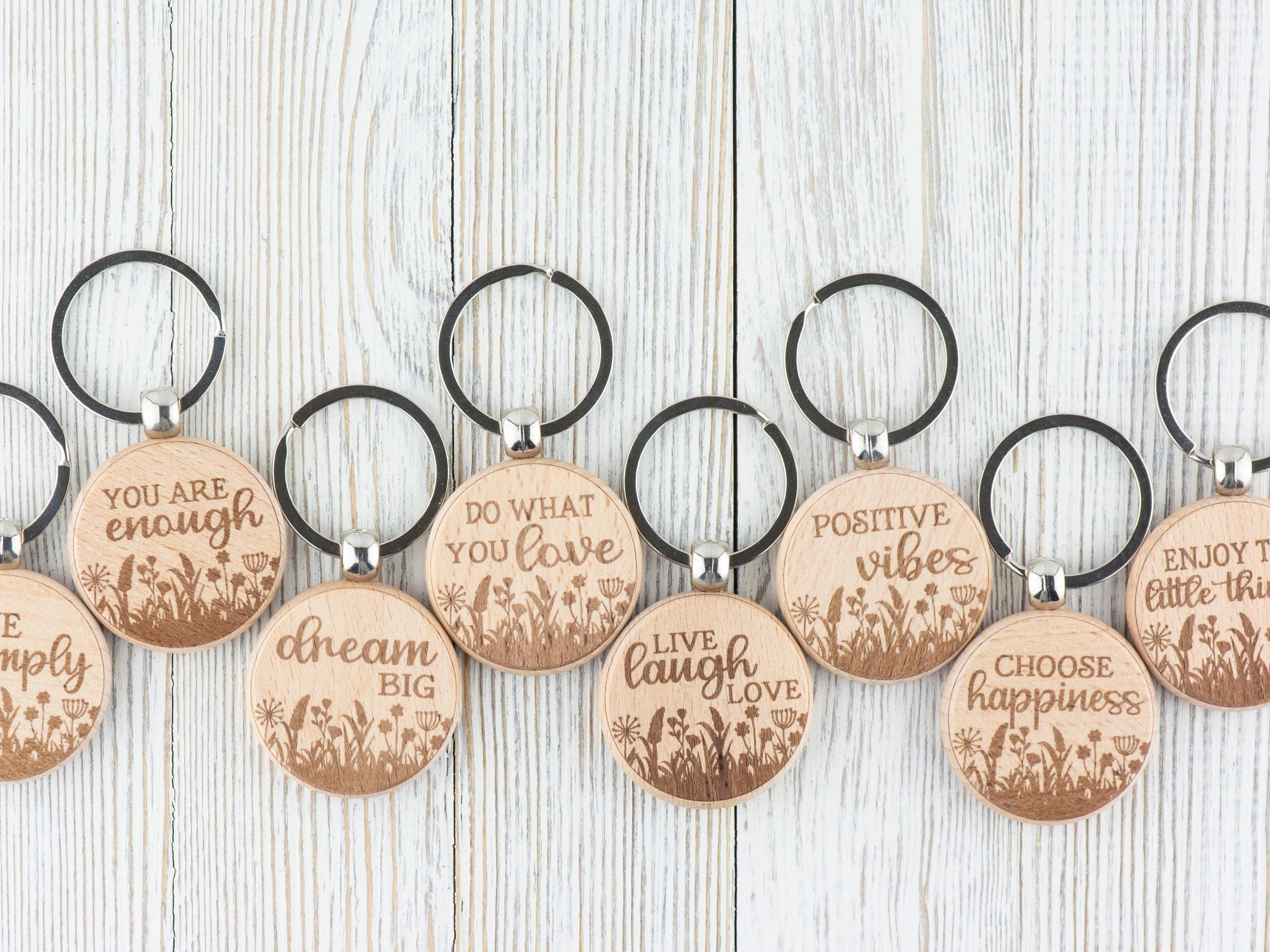 Inspirational Quotes Natural Wood Keychain • Laser-Engraved Stainless Steel Keyring • Double-Sided