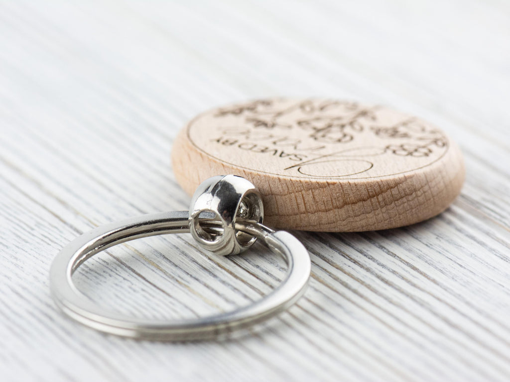 Saved by Grace Natural Wood Keychain • Laser-Engraved Stainless Steel Keyring • Double-Sided