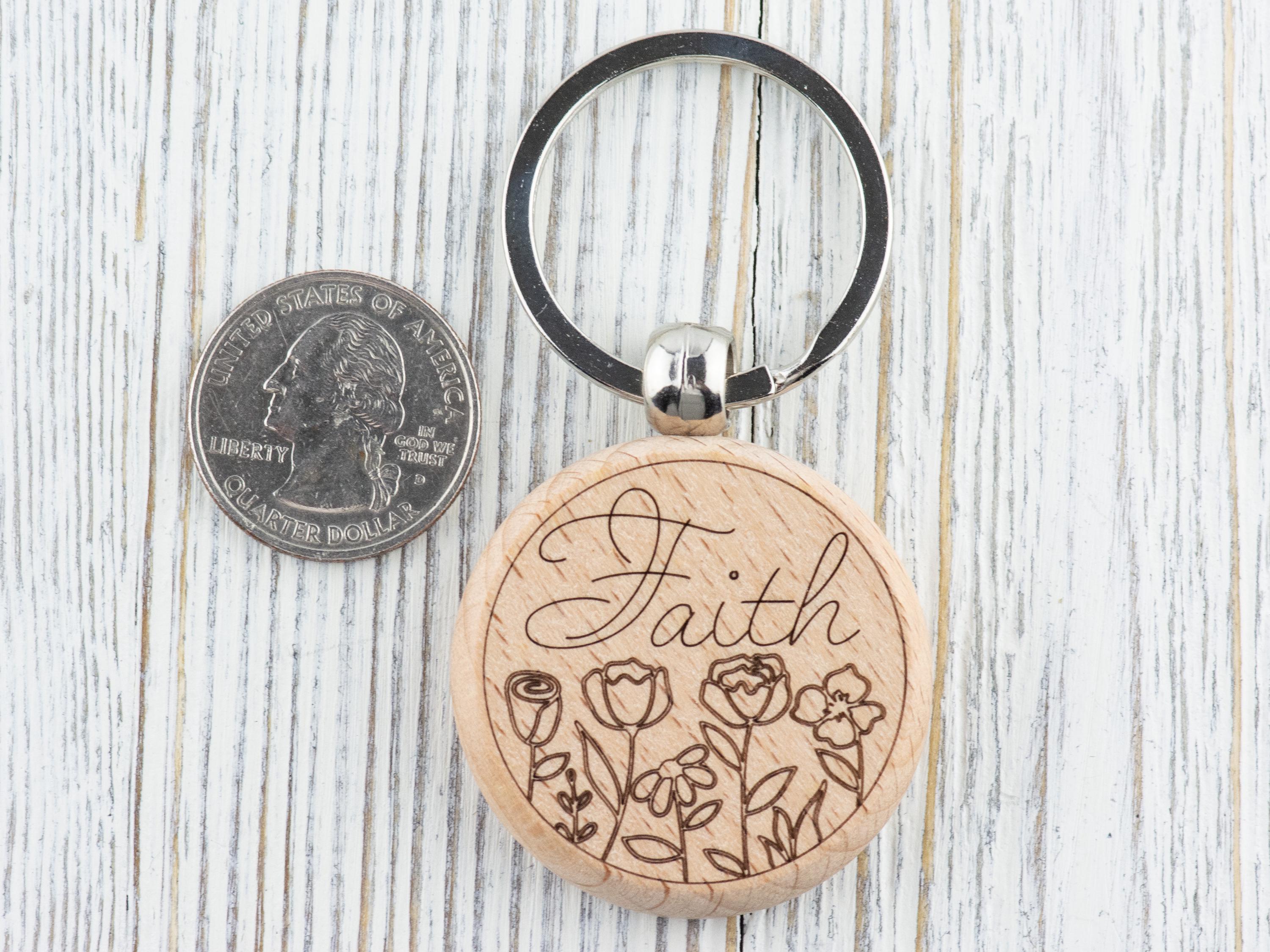 Faith Inspirational Natural Wood Keychain • Laser-Engraved Stainless Steel Keyring • Double-Sided