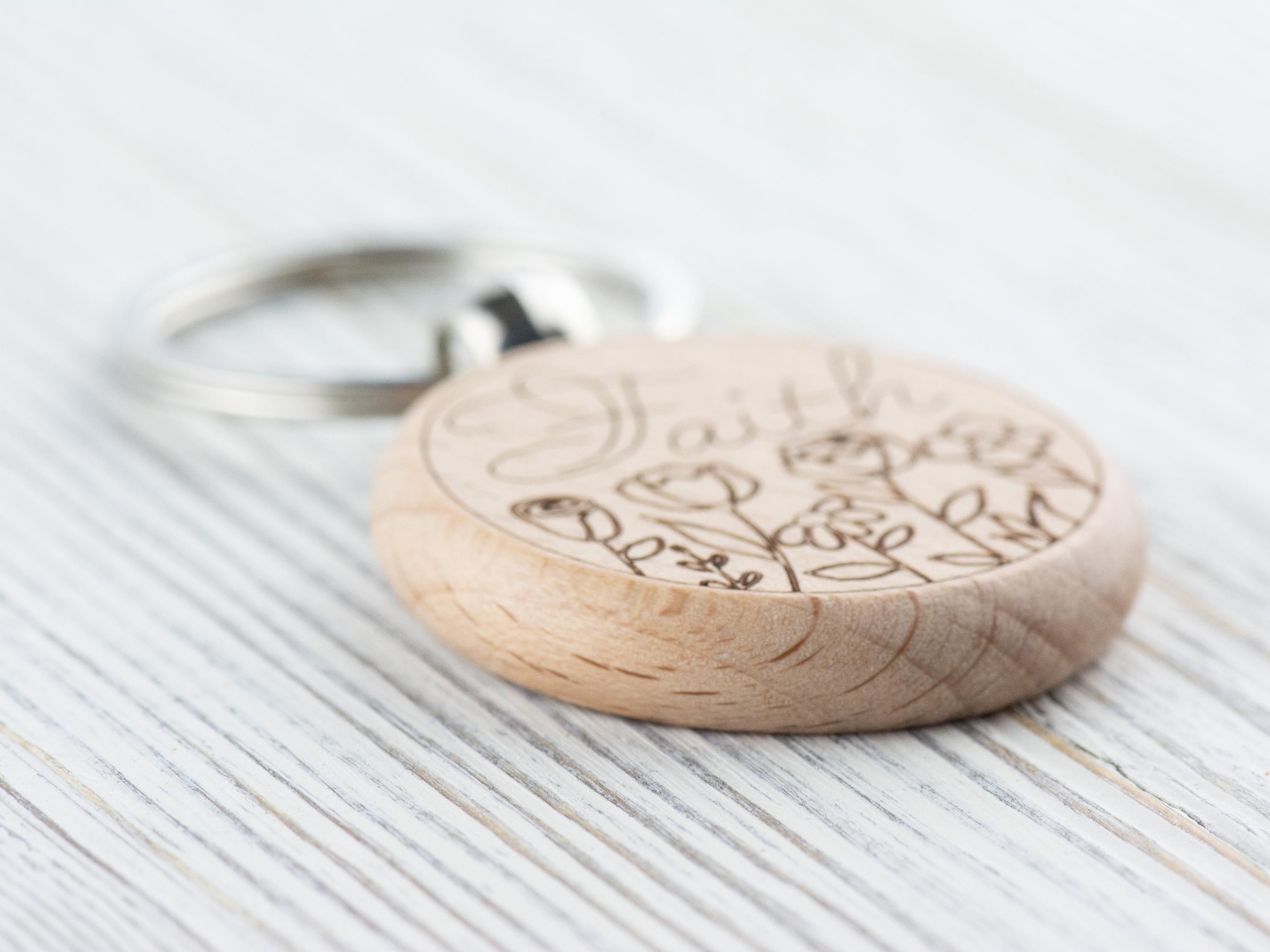 Faith Inspirational Natural Wood Keychain • Laser-Engraved Stainless Steel Keyring • Double-Sided